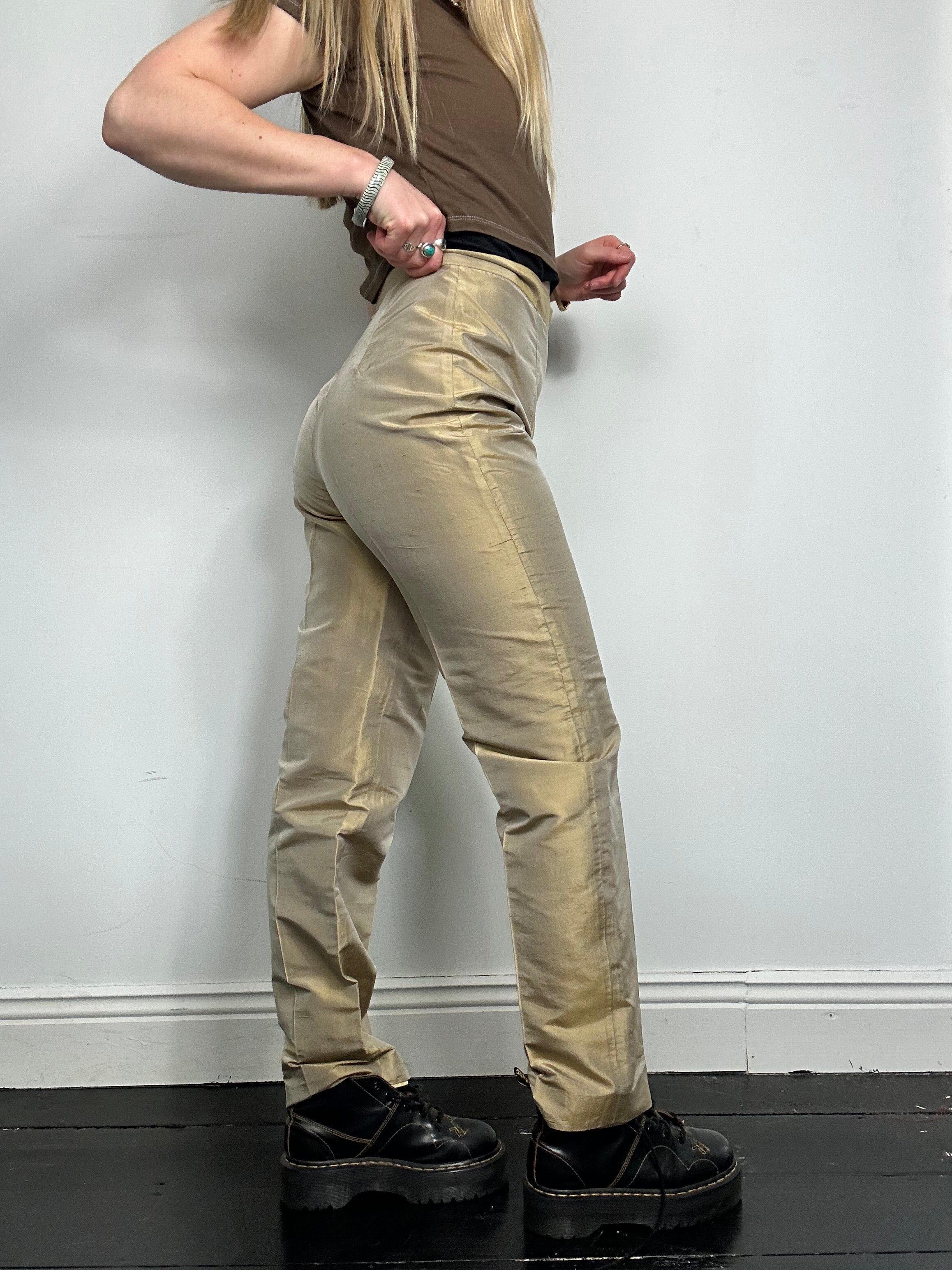 Silk Gold High Waisted Pants Size 8