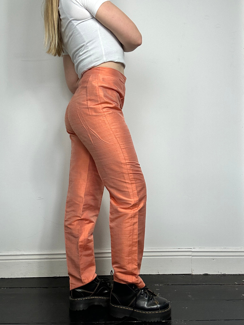 90's Peach High Waisted Silk Pants Size 8
