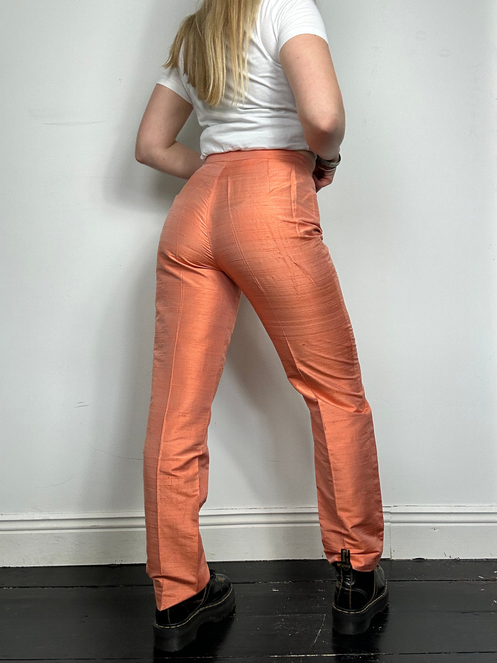 90's Peach High Waisted Silk Pants Size 8