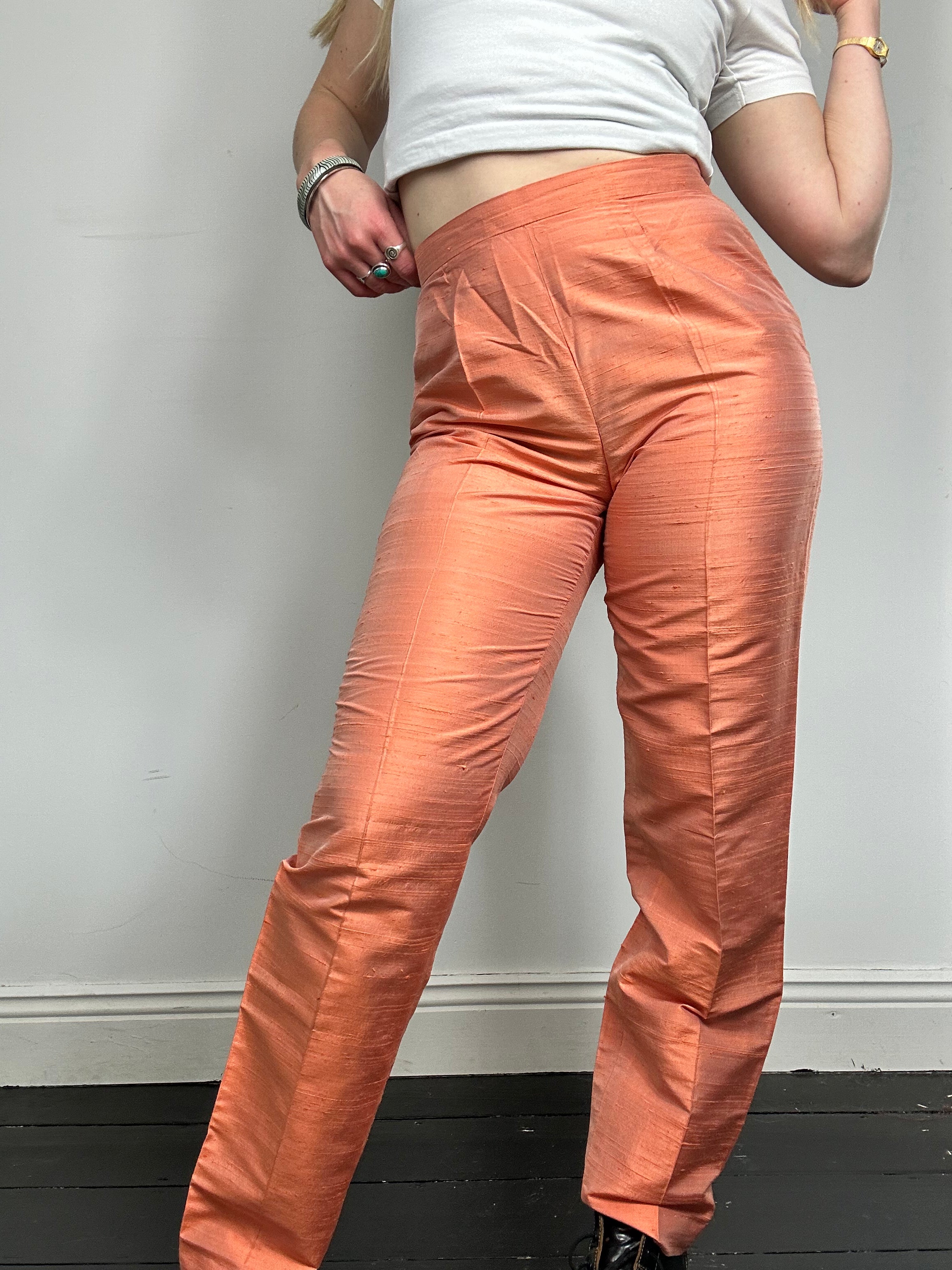 90's Peach High Waisted Silk Pants Size 8