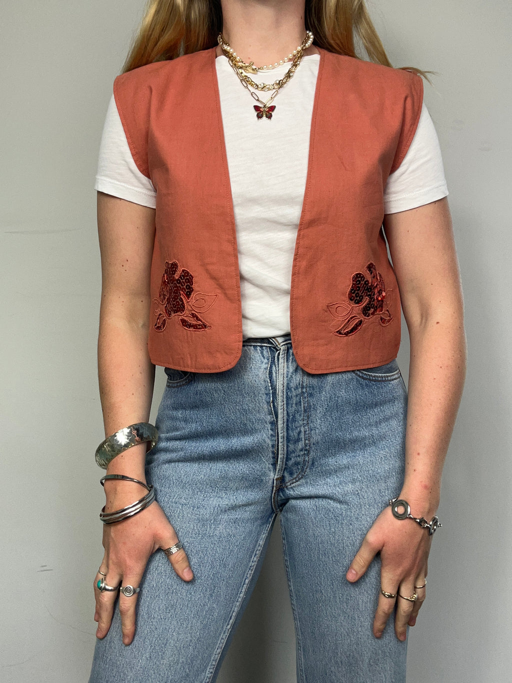 Orange Linen Sequin Waistcoat Size 10