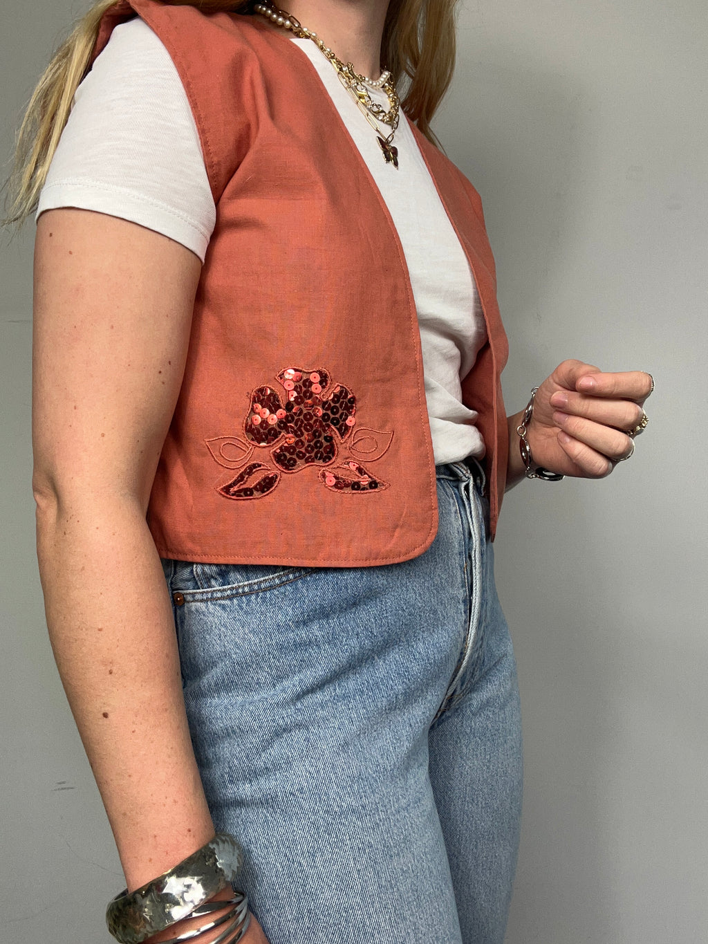 Orange Linen Sequin Waistcoat Size 10