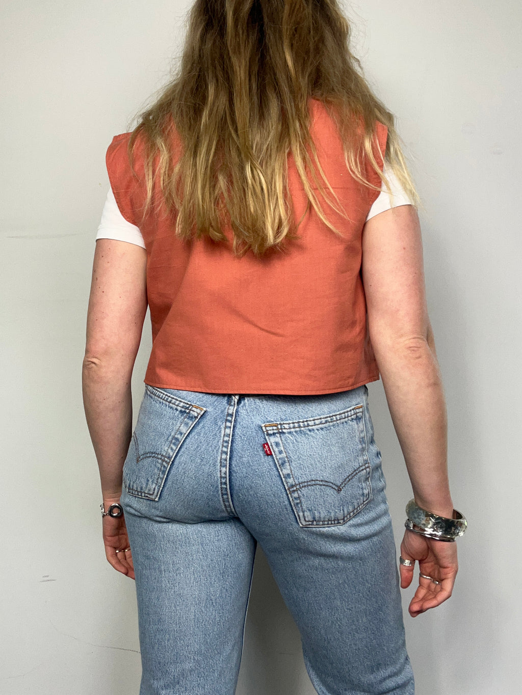 Orange Linen Sequin Waistcoat Size 10