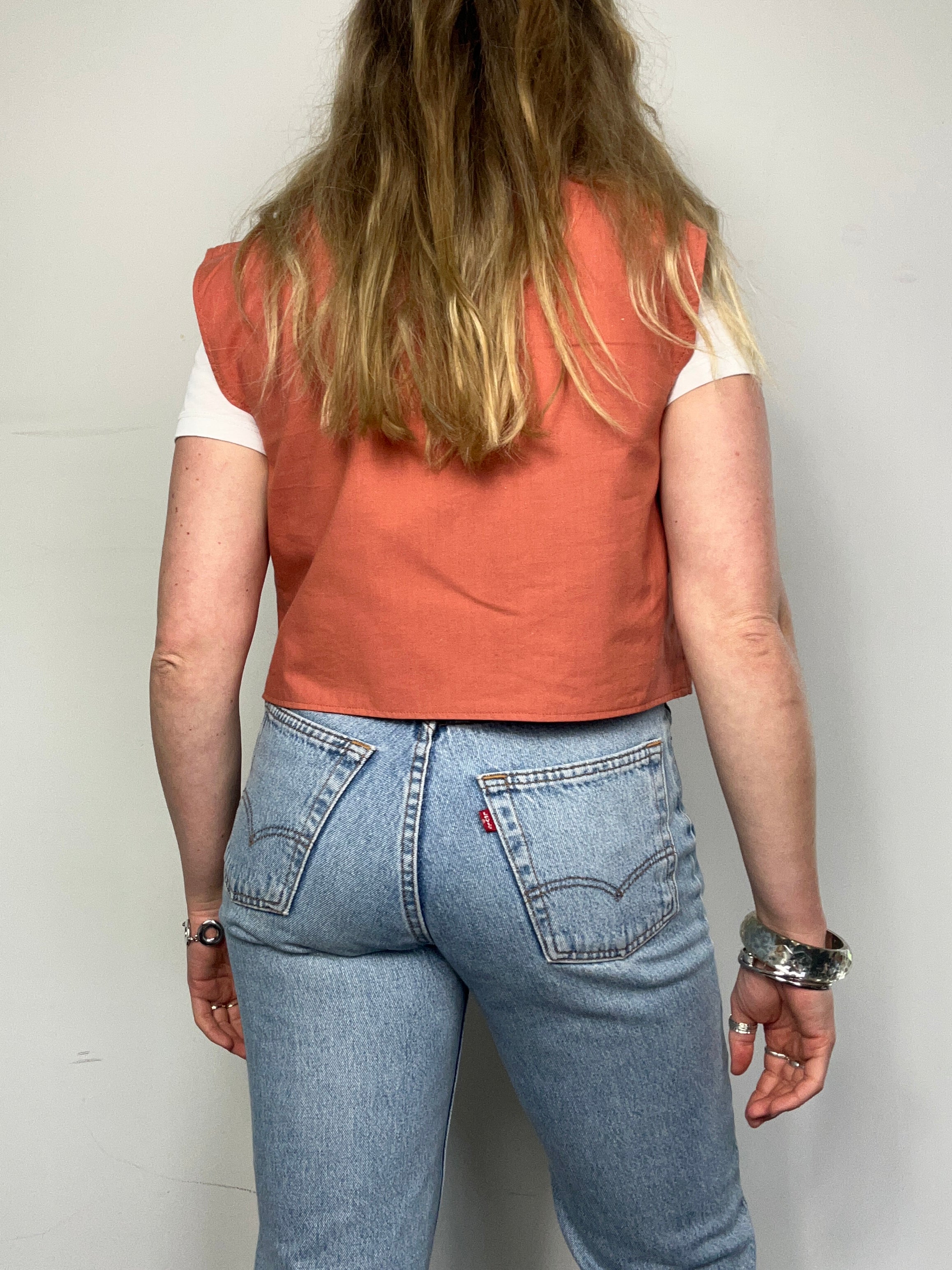 Orange Linen Sequin Waistcoat Size 10