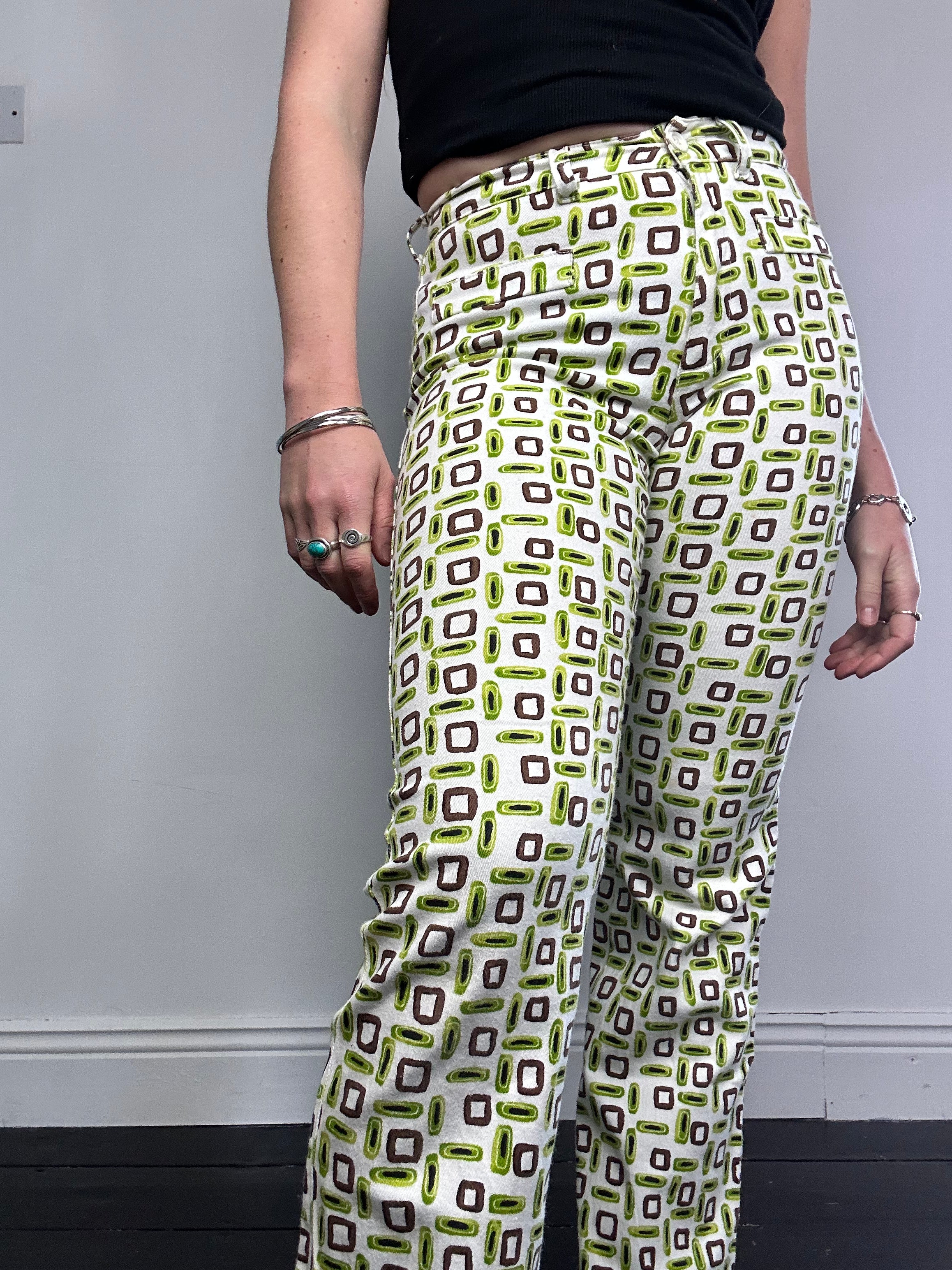 High Waisted Green Flares Size 8