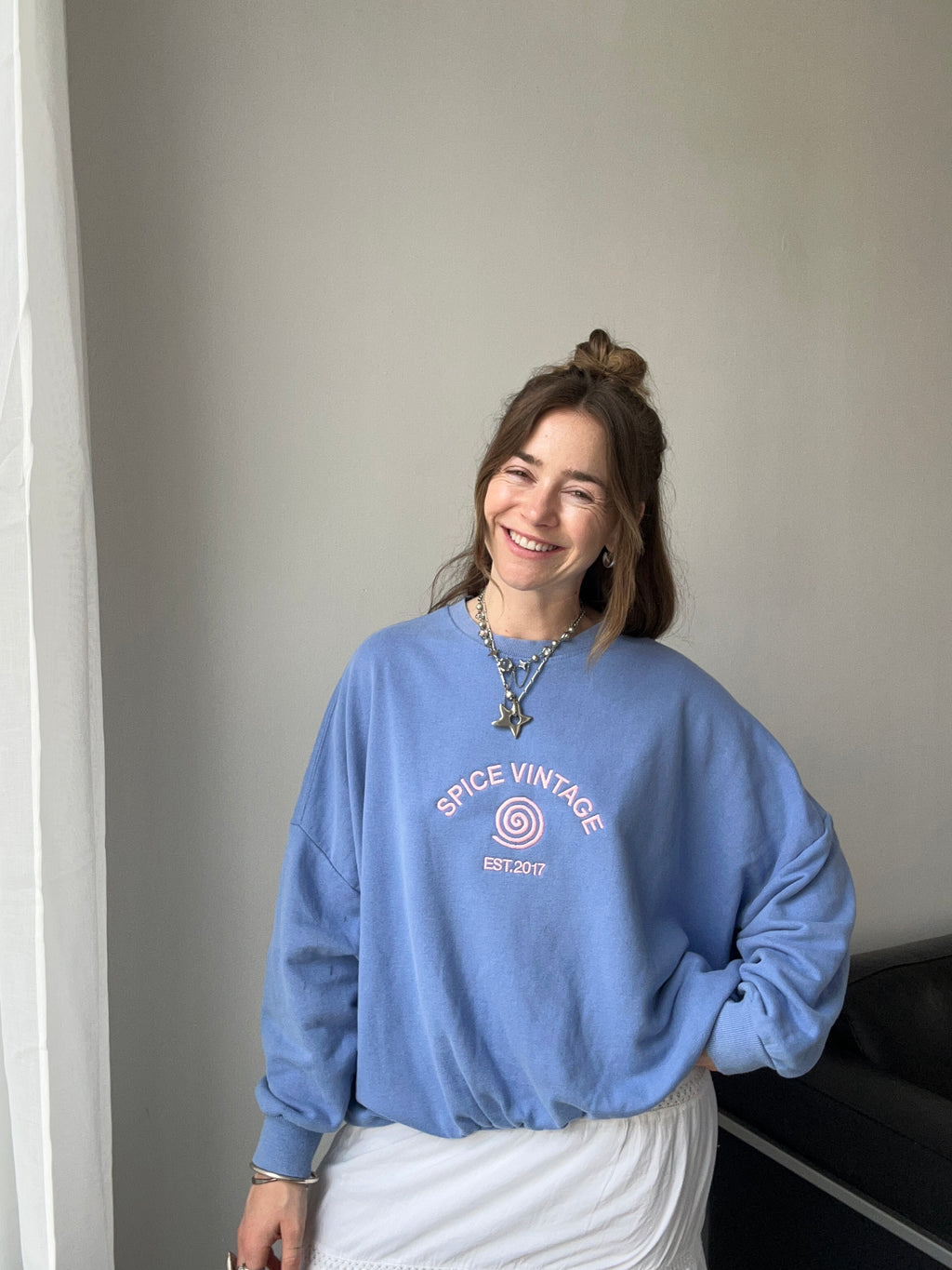 Spice Spiral Bbay Blue Sweater Size L/Xl