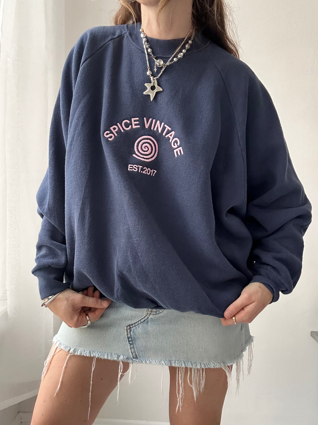 Spice Spiral Navy Sweater Size L