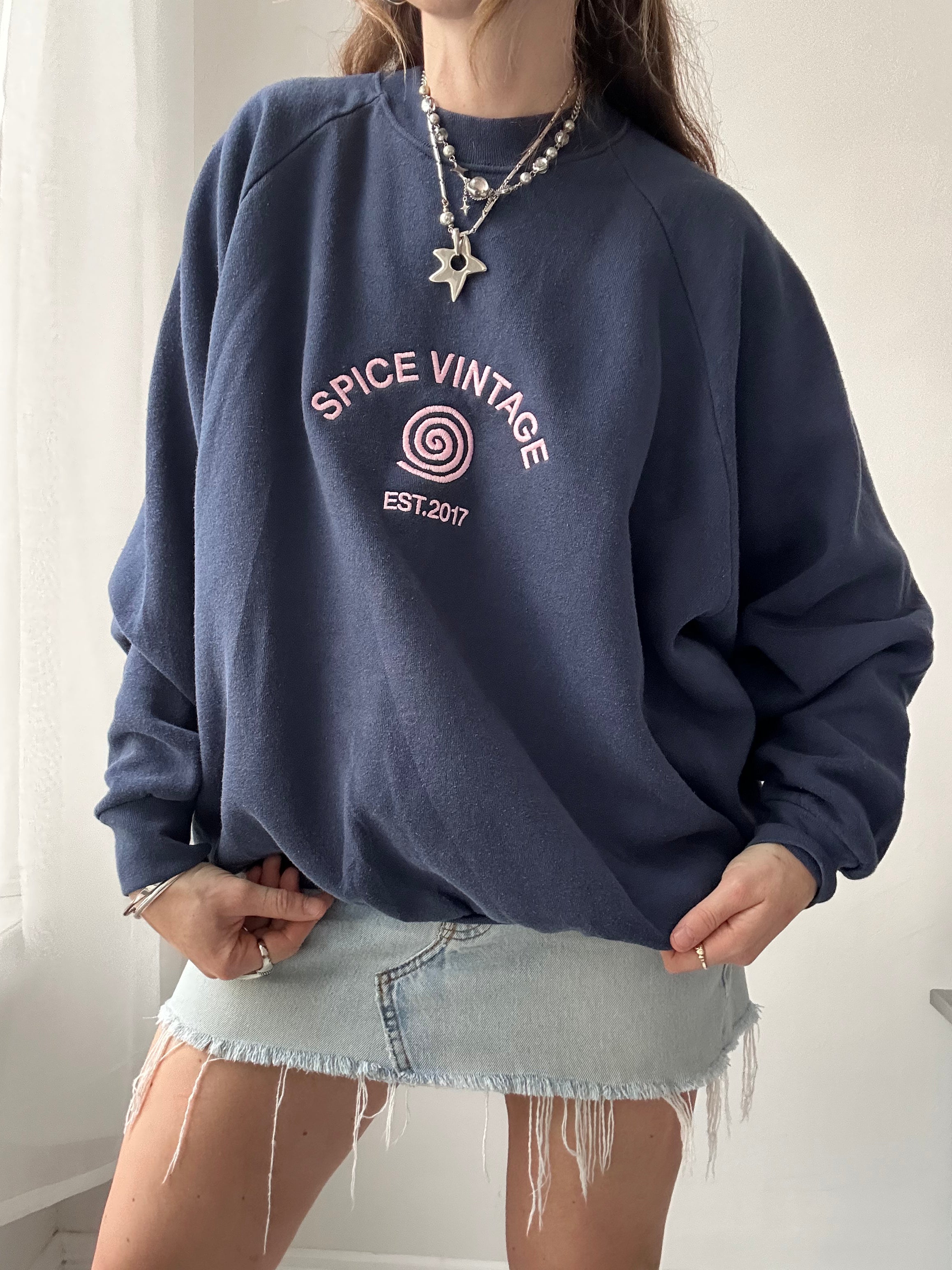 Spice Spiral Navy Sweater Size L
