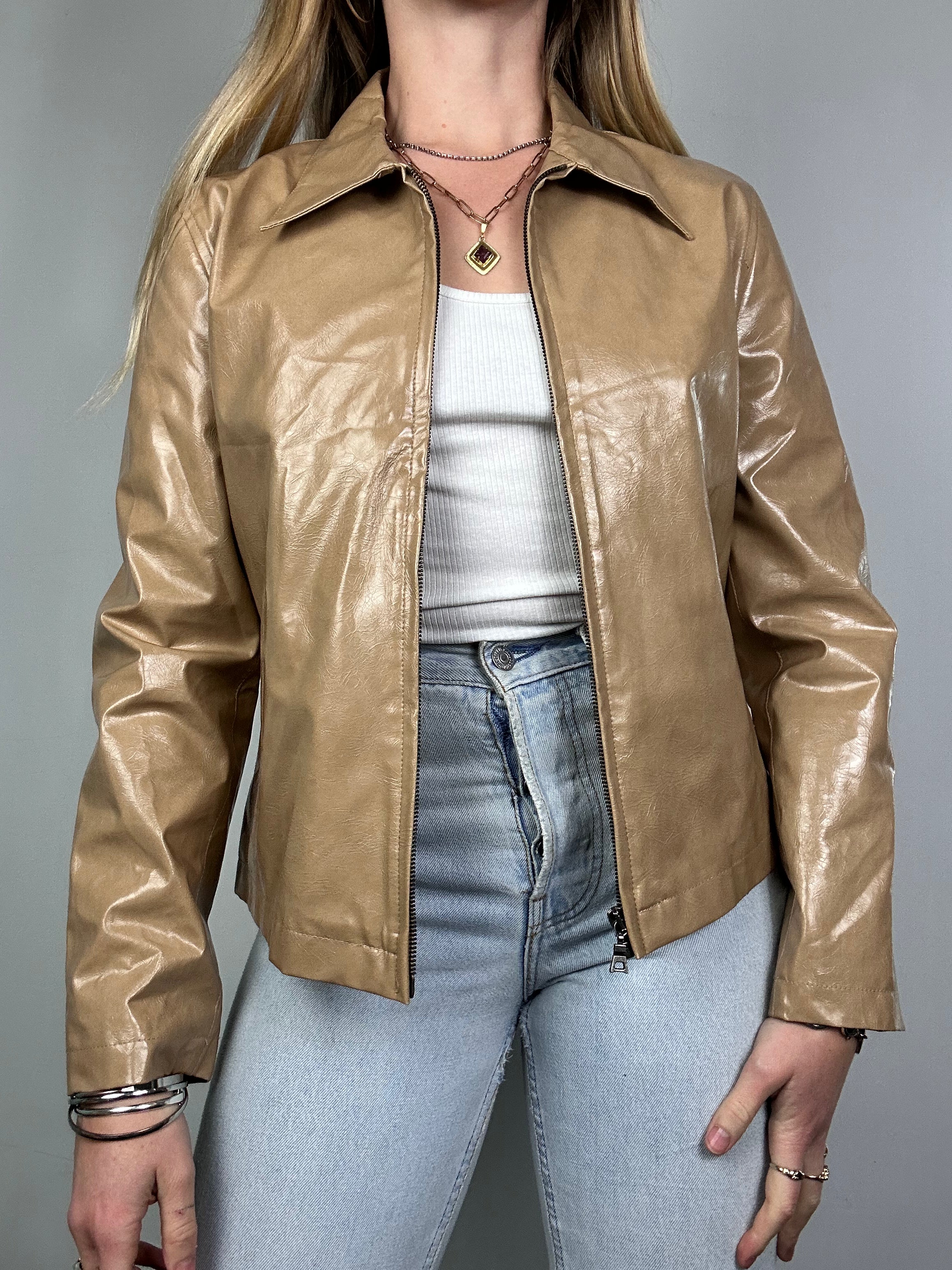 Faux leather Tan Jacket size 10