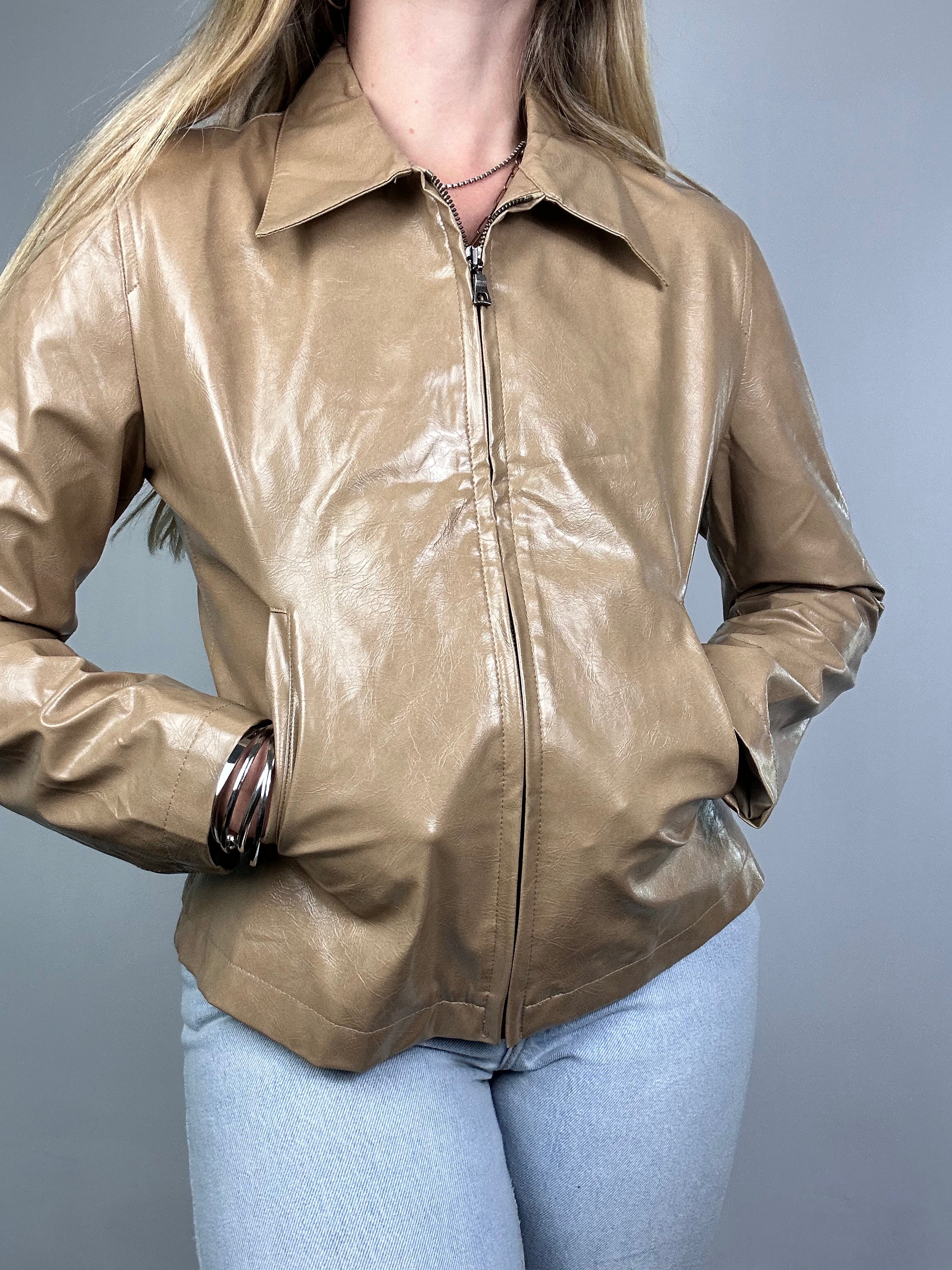 Faux leather Tan Jacket size 10