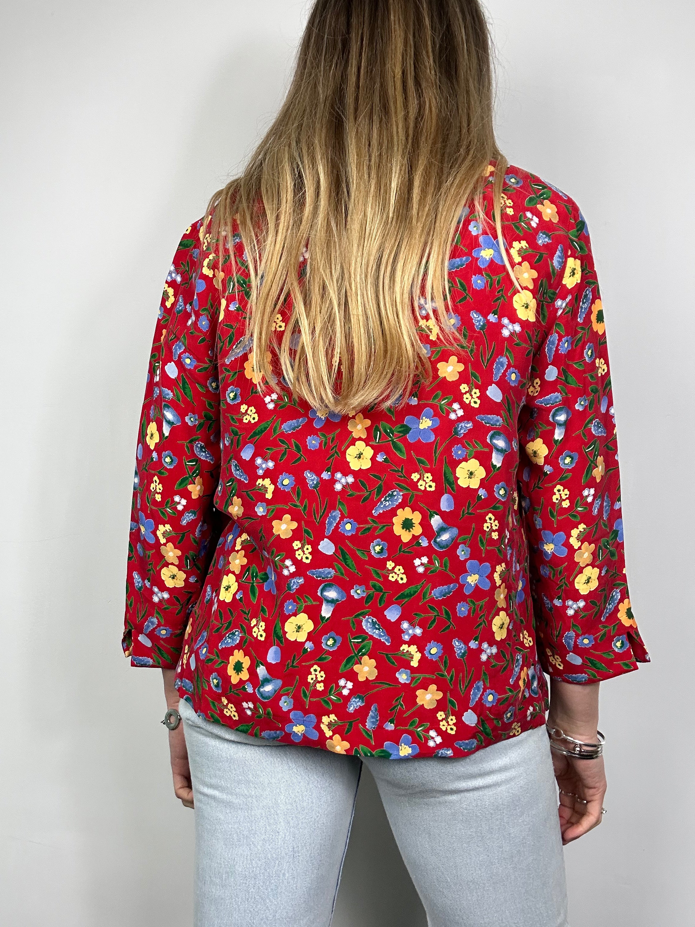 Red Floral Silk Shirt Size 10