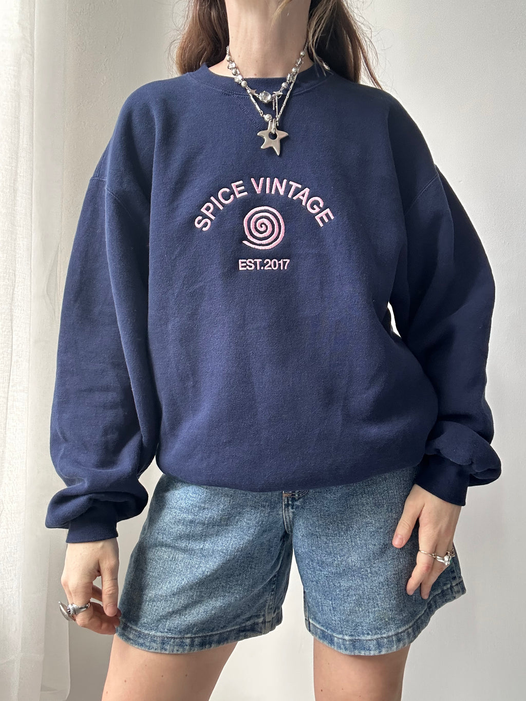Navy Spice Spiral Sweater Size M