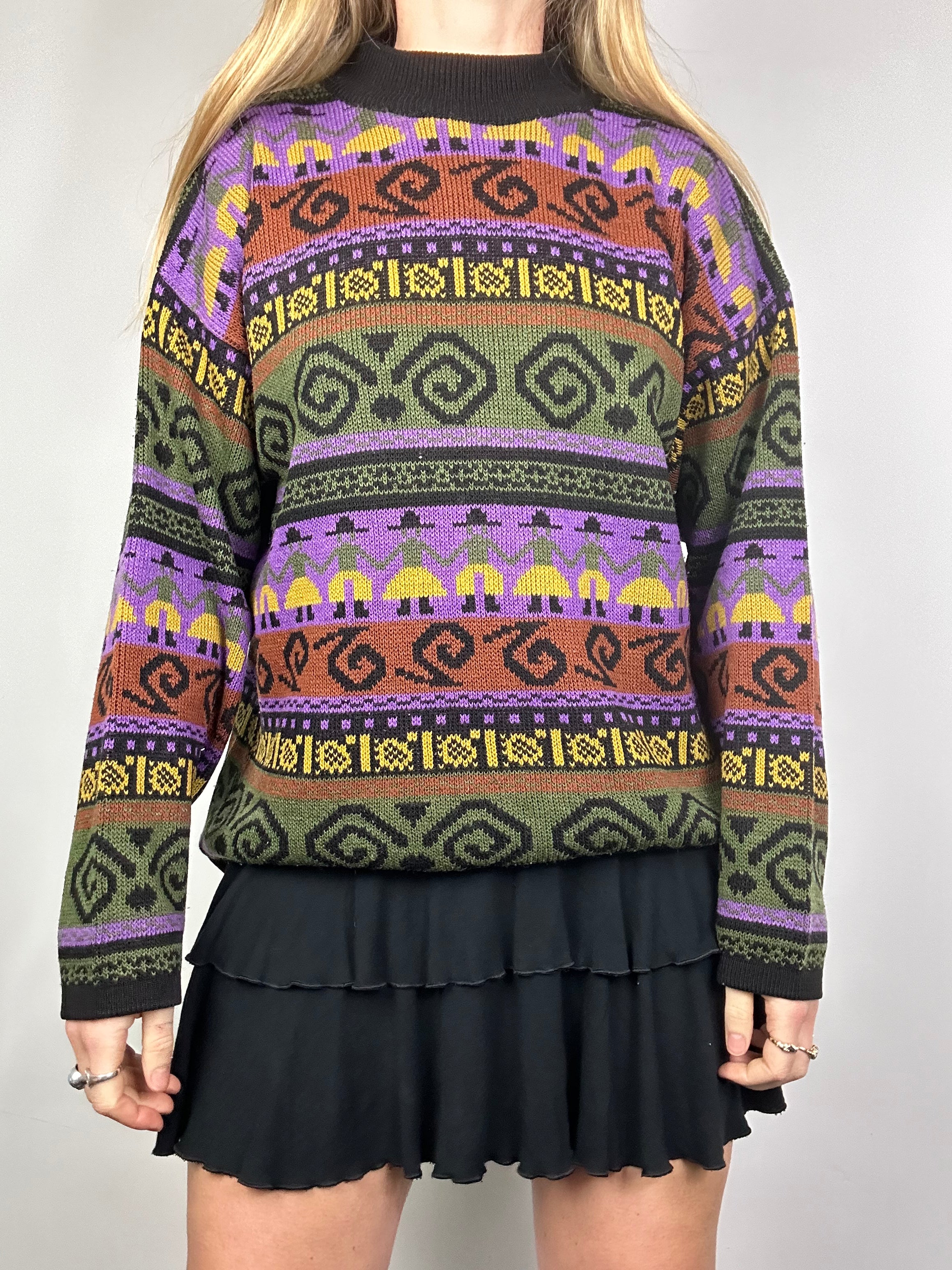 Knitted 80's Swirl Print Sweater Size M/L