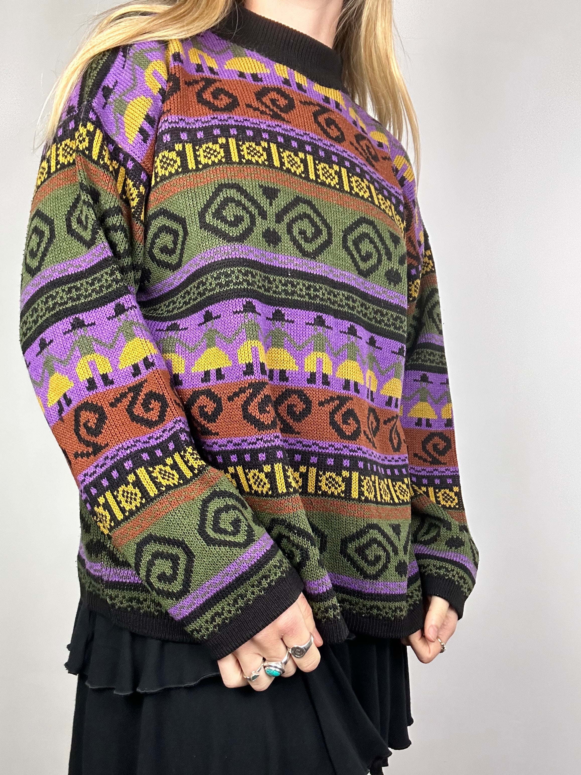 Knitted 80's Swirl Print Sweater Size M/L