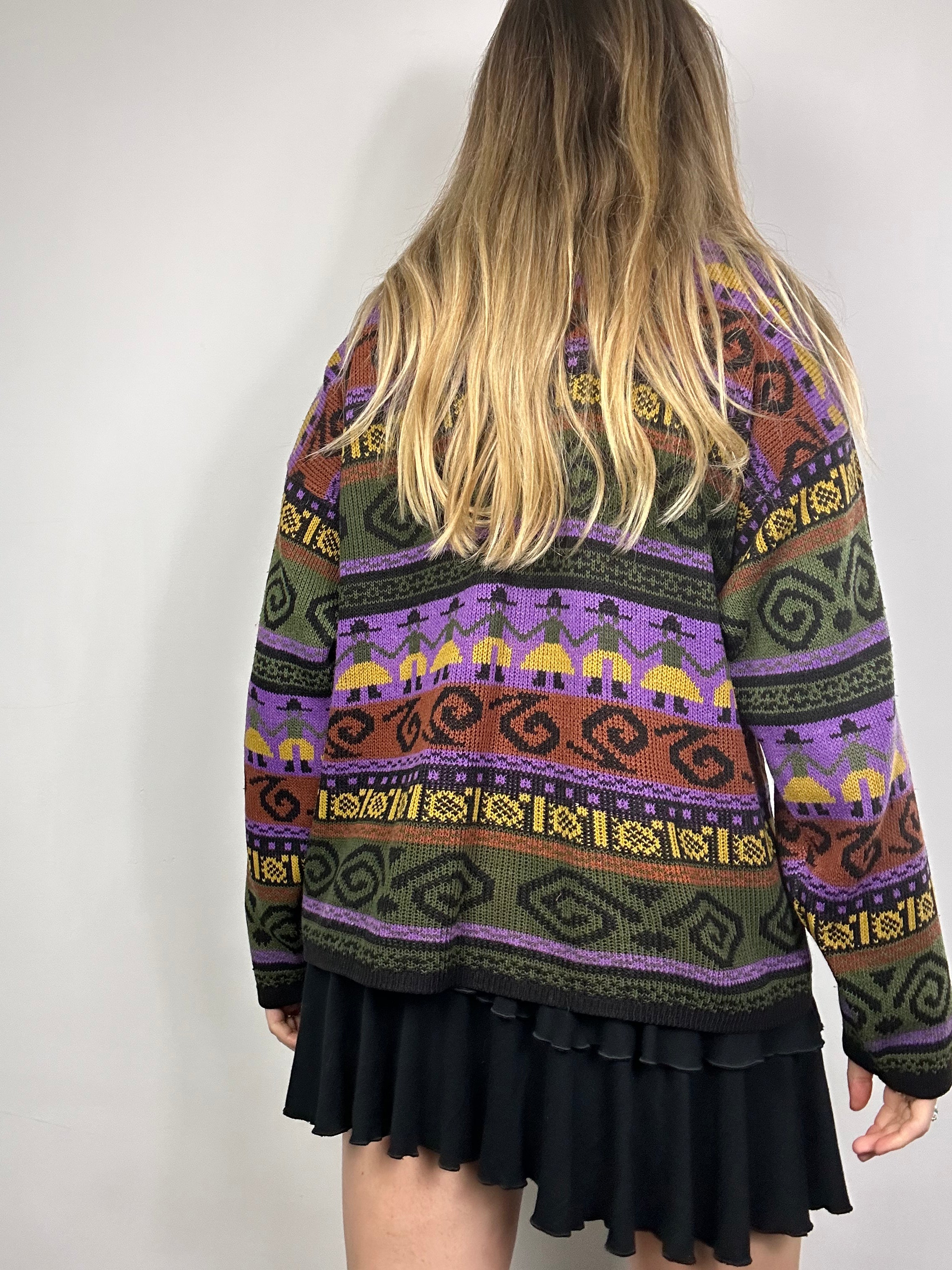 Knitted 80's Swirl Print Sweater Size M/L