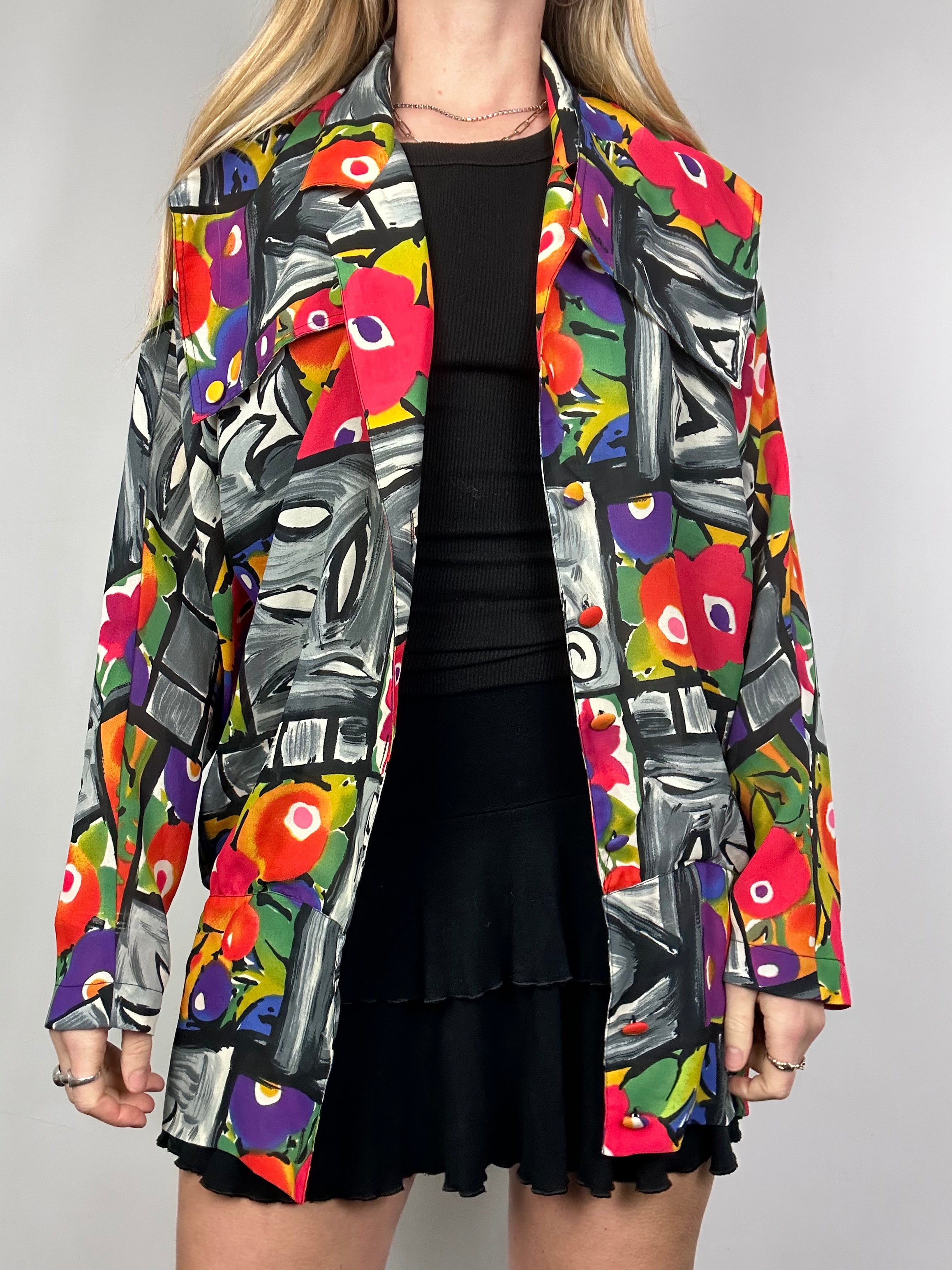 Printed 80's floral Shirt Size L