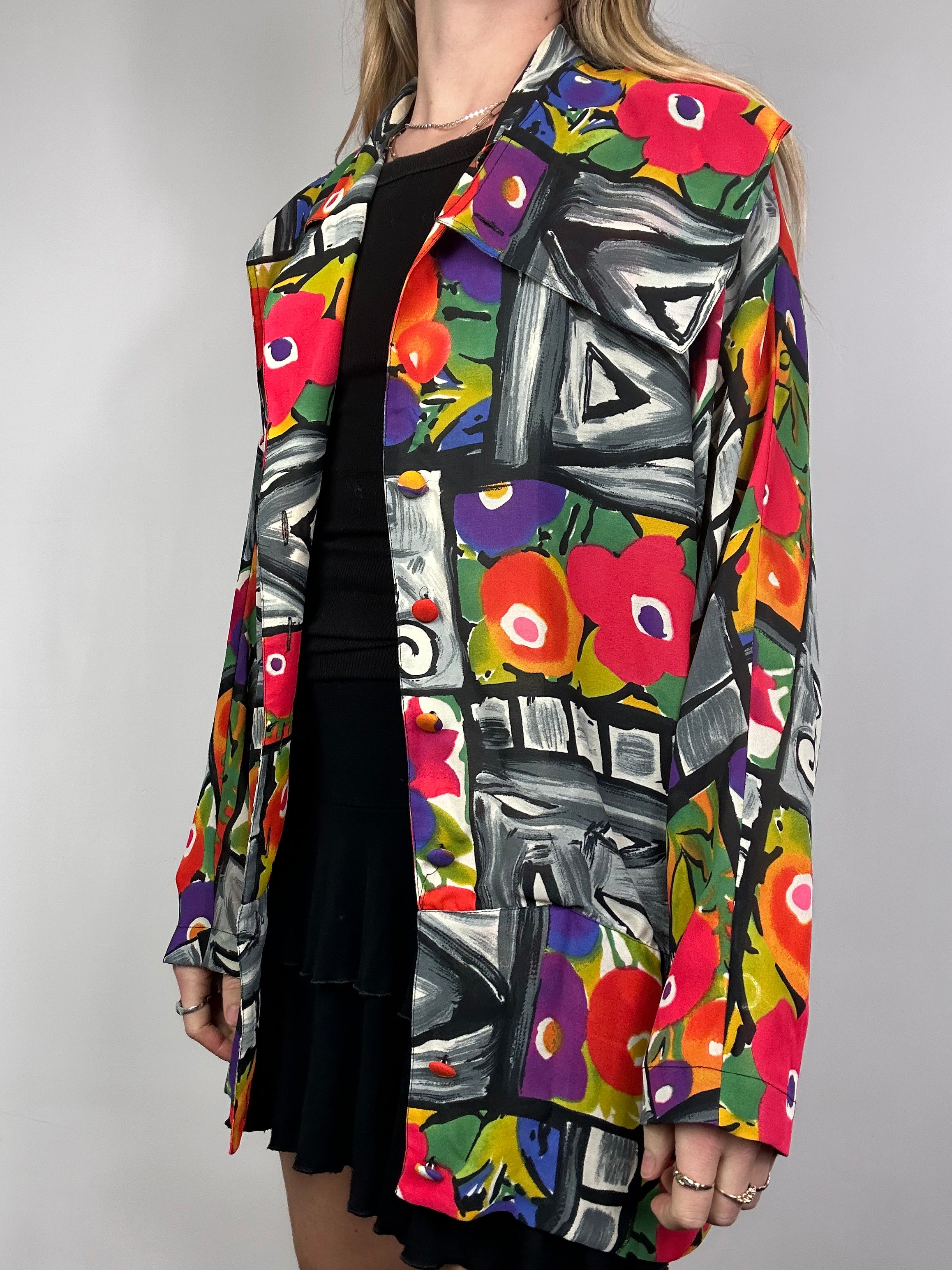 Printed 80's floral Shirt Size L