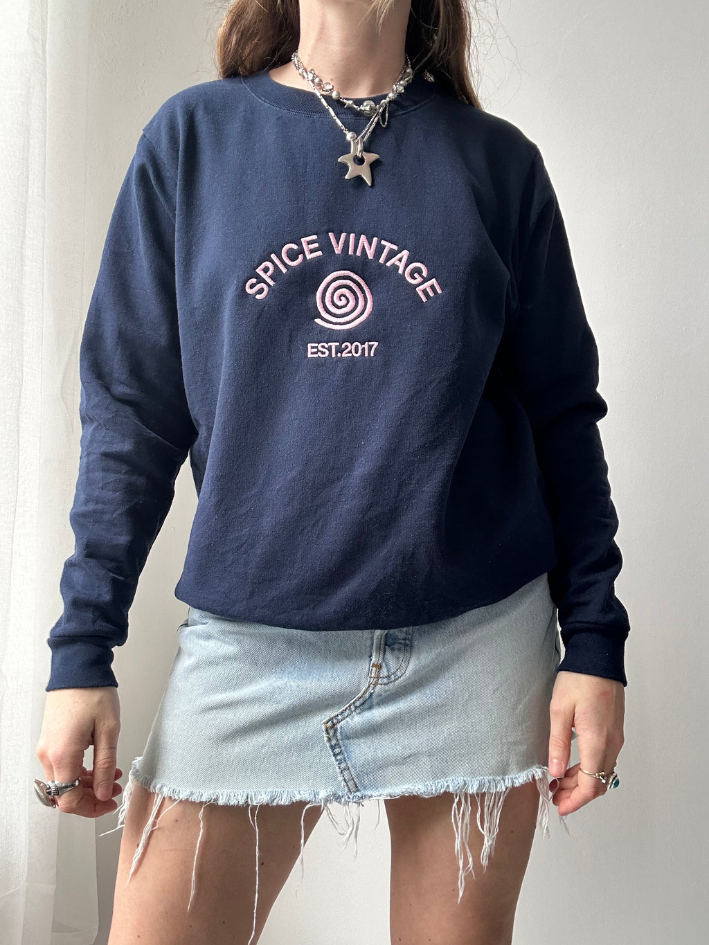 Navy Spiral Sweater Size S