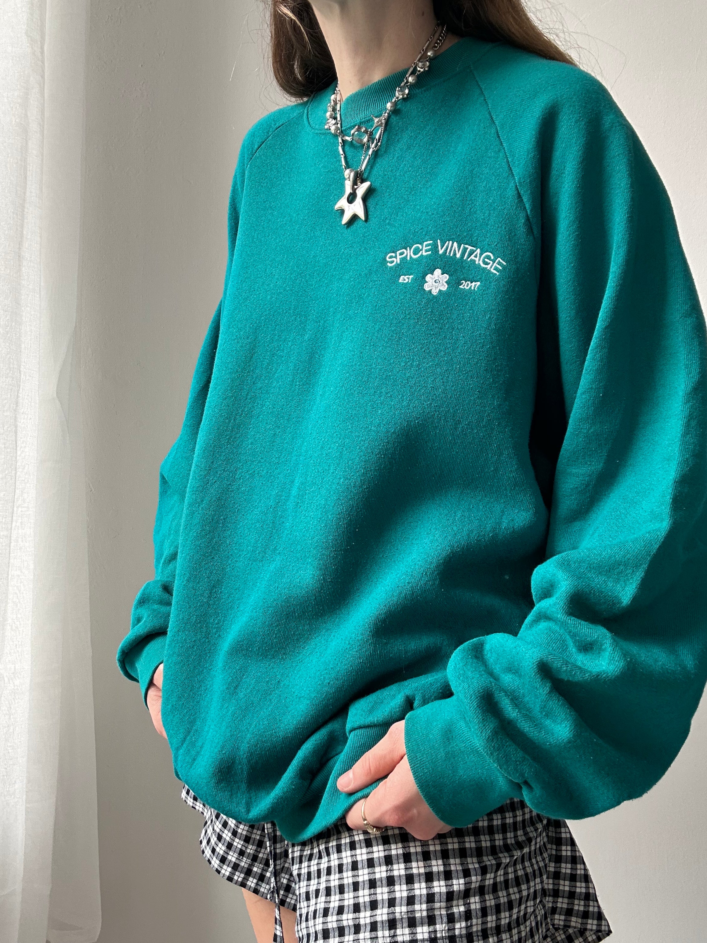 Teal Spice Spiral Sweater Size L