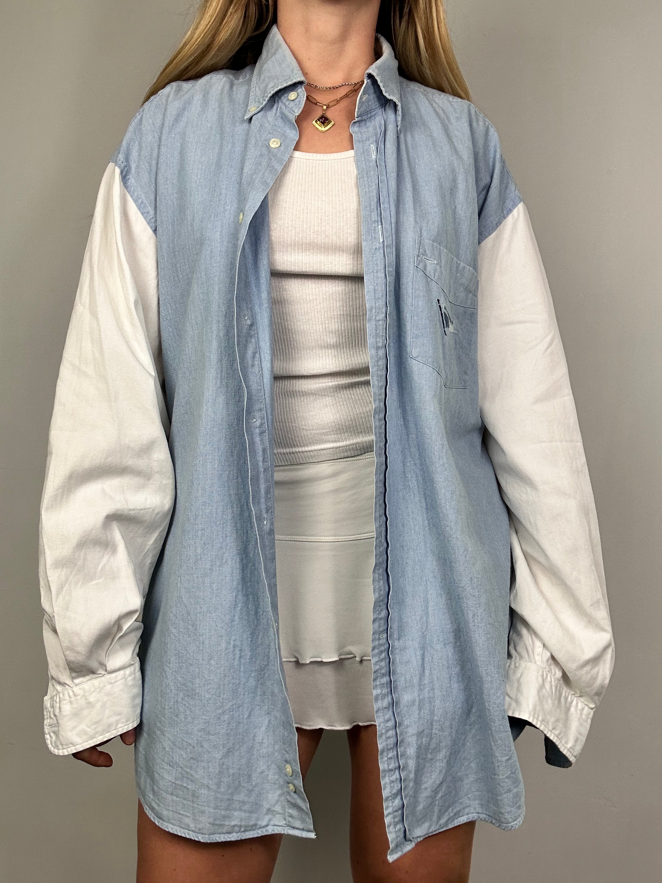 Denim Contrast Sleeve 90's Shirt Size XL
