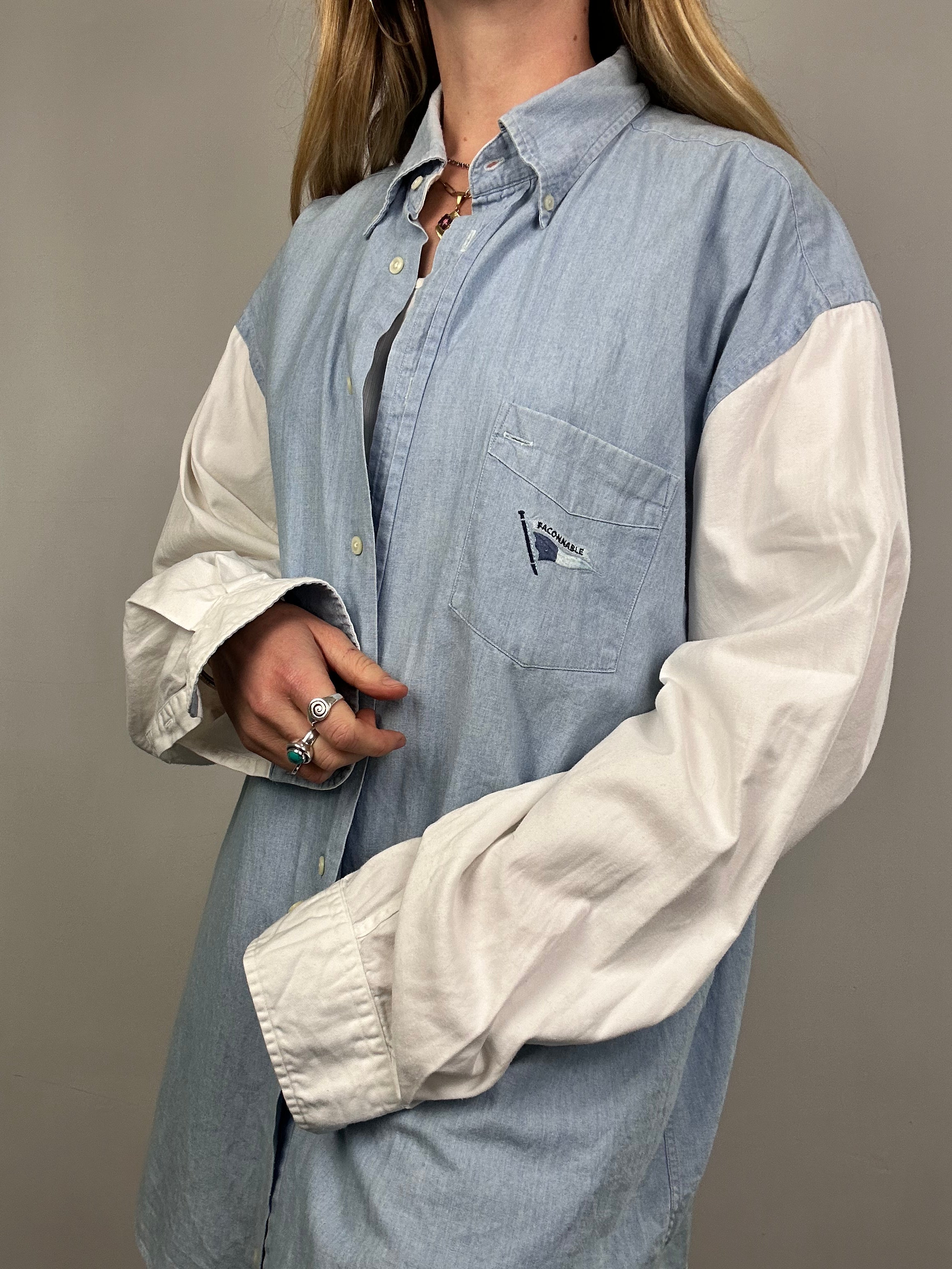 Denim Contrast Sleeve 90's Shirt Size XL