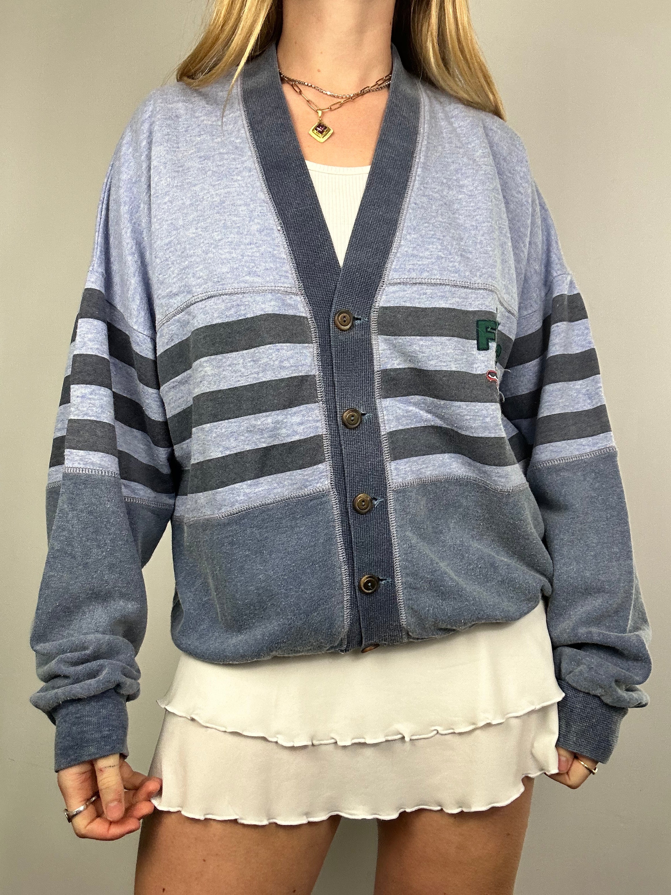 Blue Striped 80's Cotten Cardi Size M