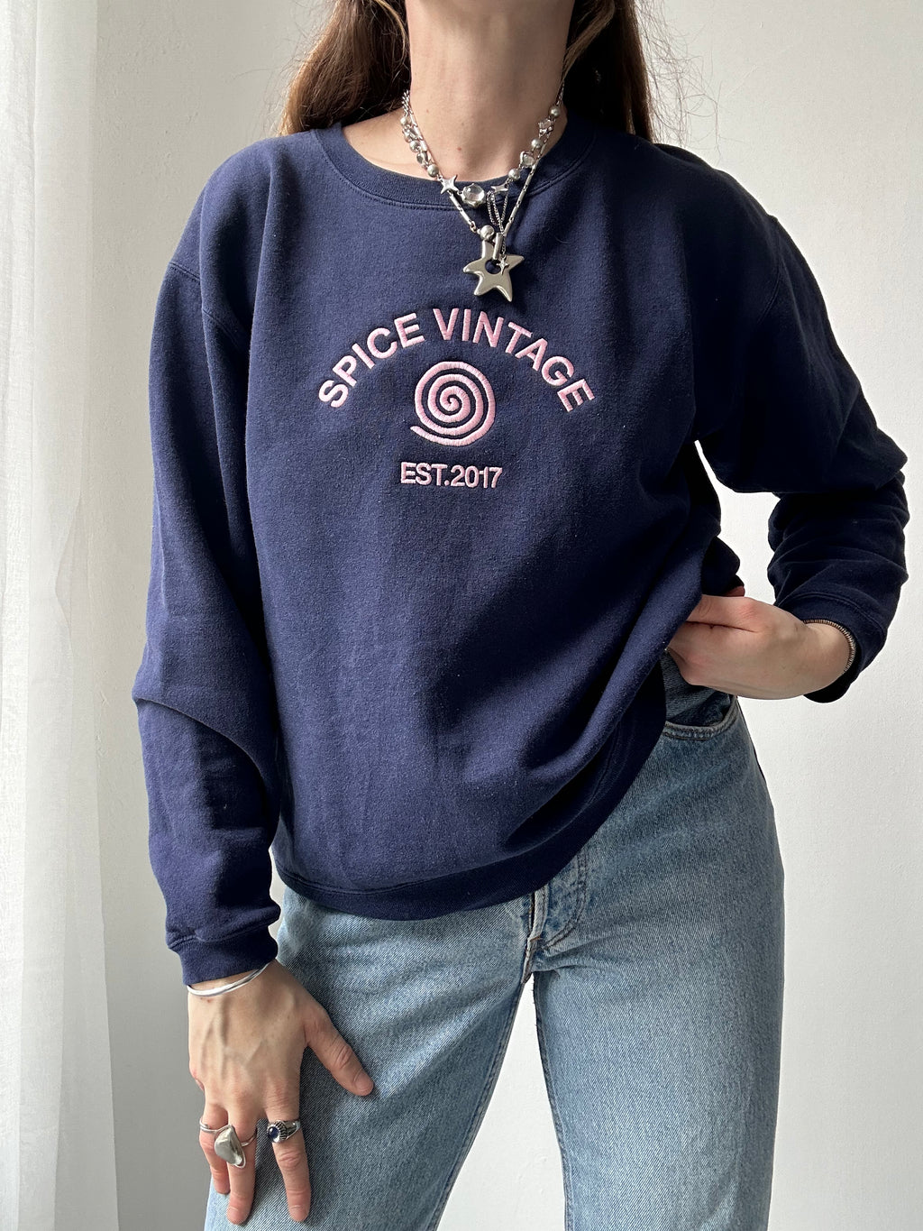 Navy Spice Spiral Sweater Size S