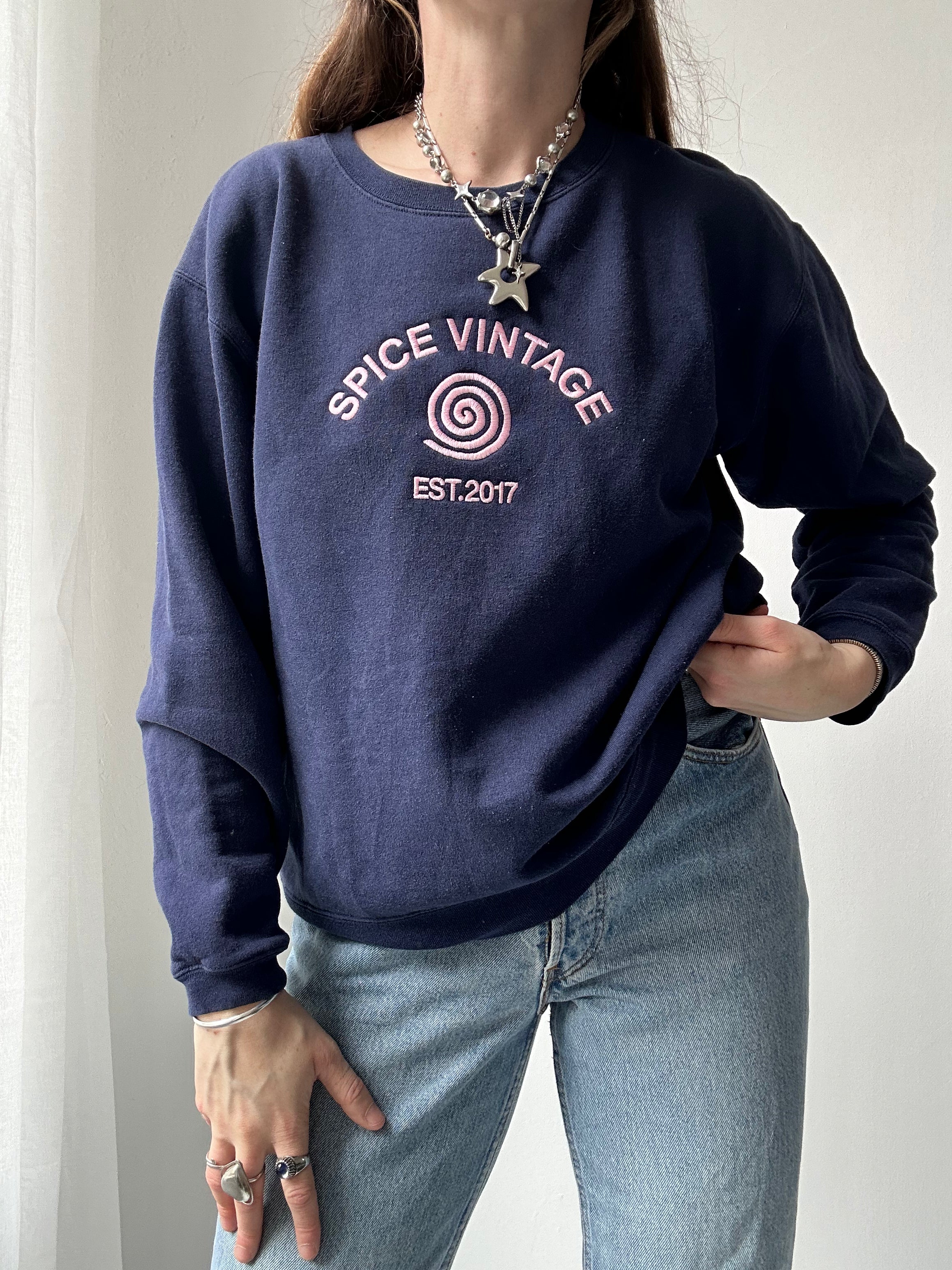 Navy Spice Spiral Sweater Size S