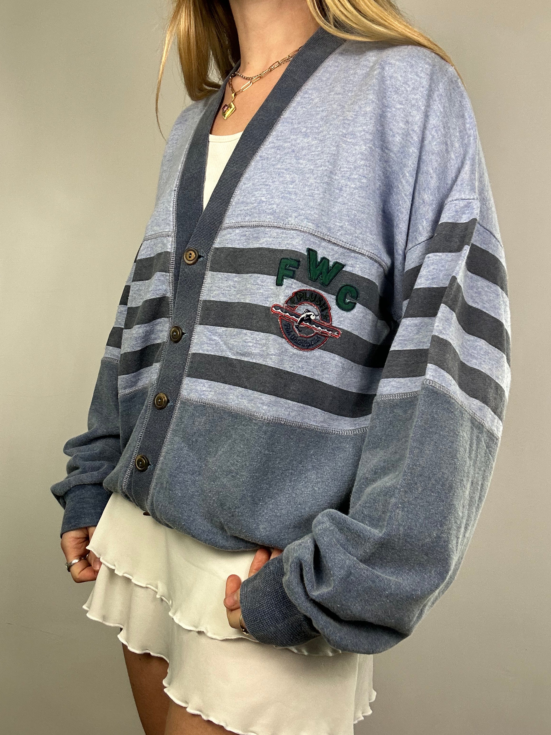 Blue Striped 80's Cotten Cardi Size M