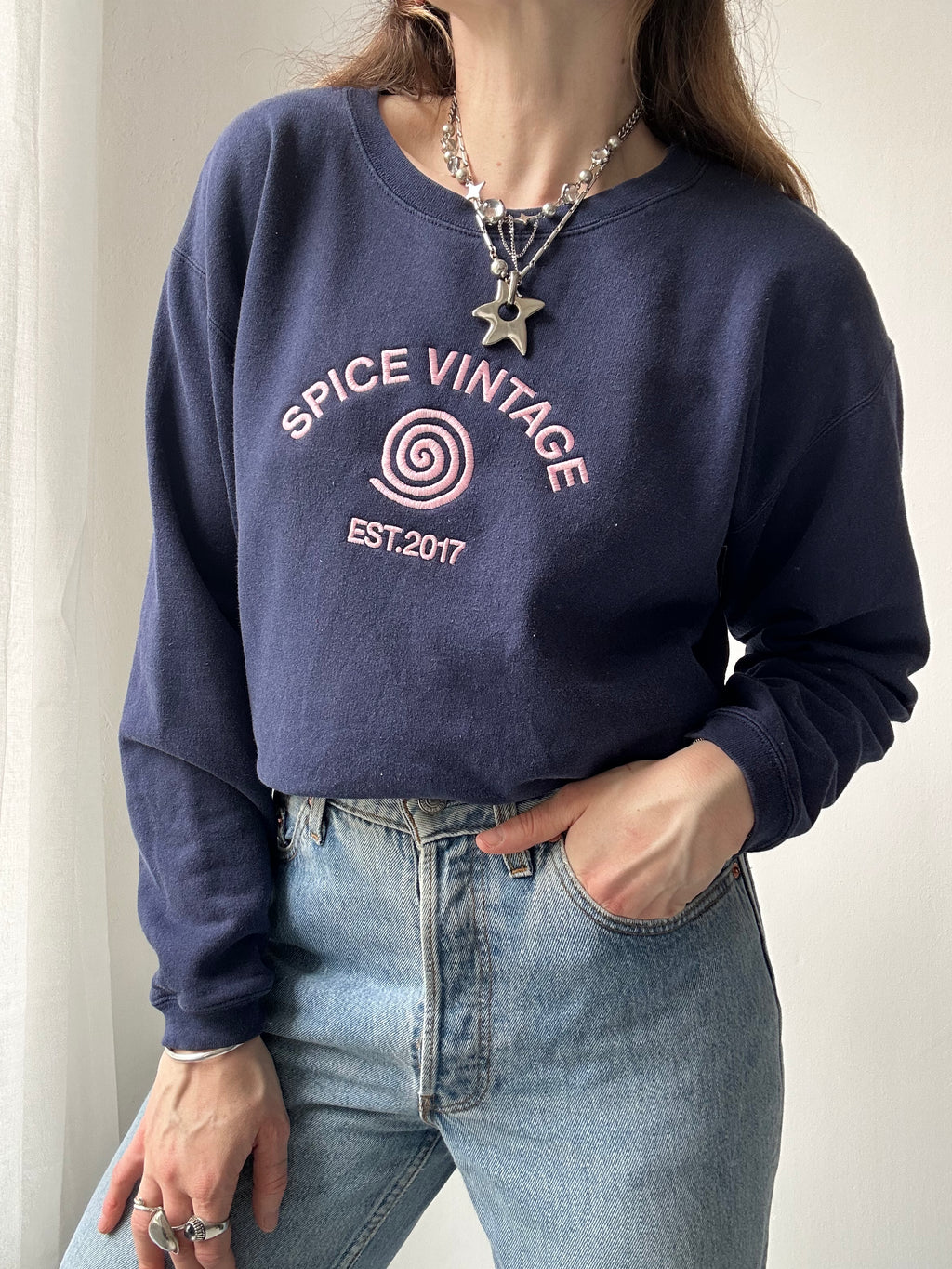 Navy Spice Spiral Sweater Size S