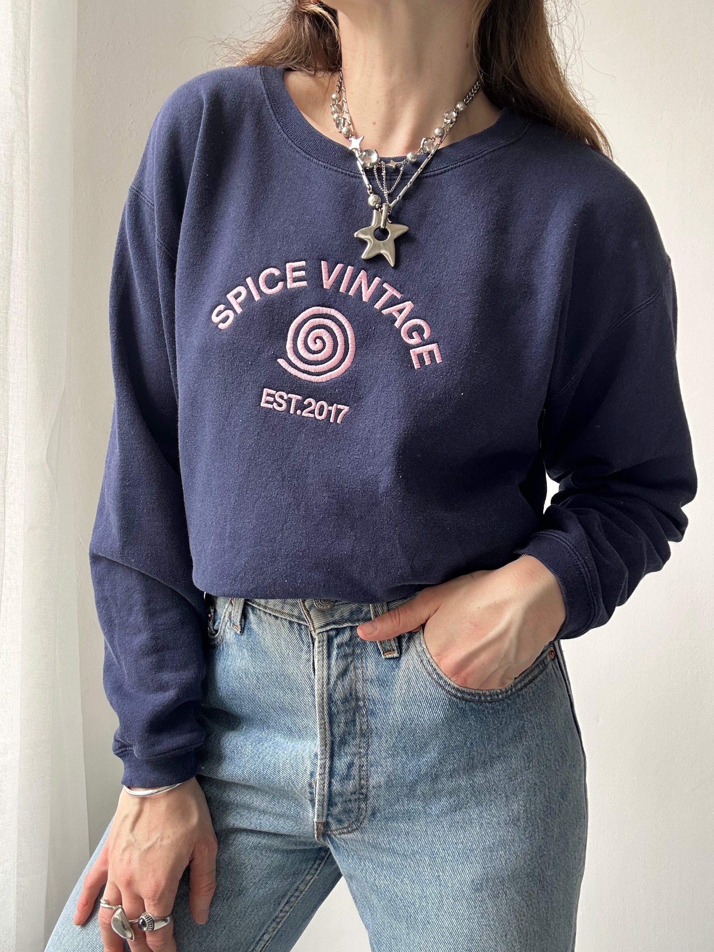 Navy Spice Spiral Sweater Size S