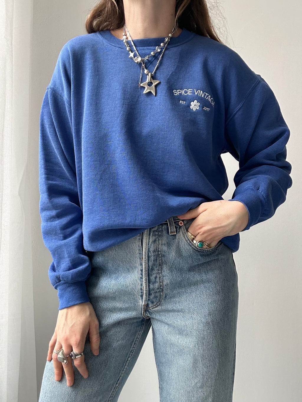 Blue SPice Spiral Sweater Size S/M