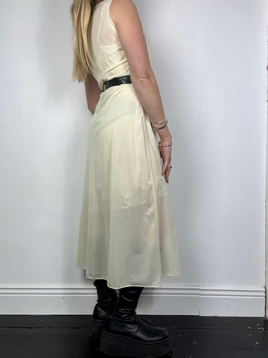 Sheer 70's Lemon Lace Sheer Slip Dress Size 10/12