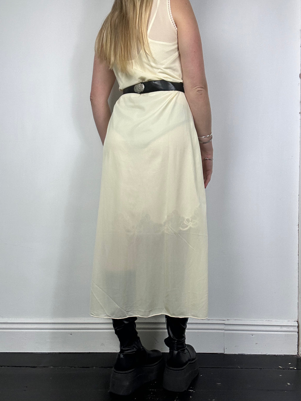Sheer 70's Lemon Lace Sheer Slip Dress Size 10/12
