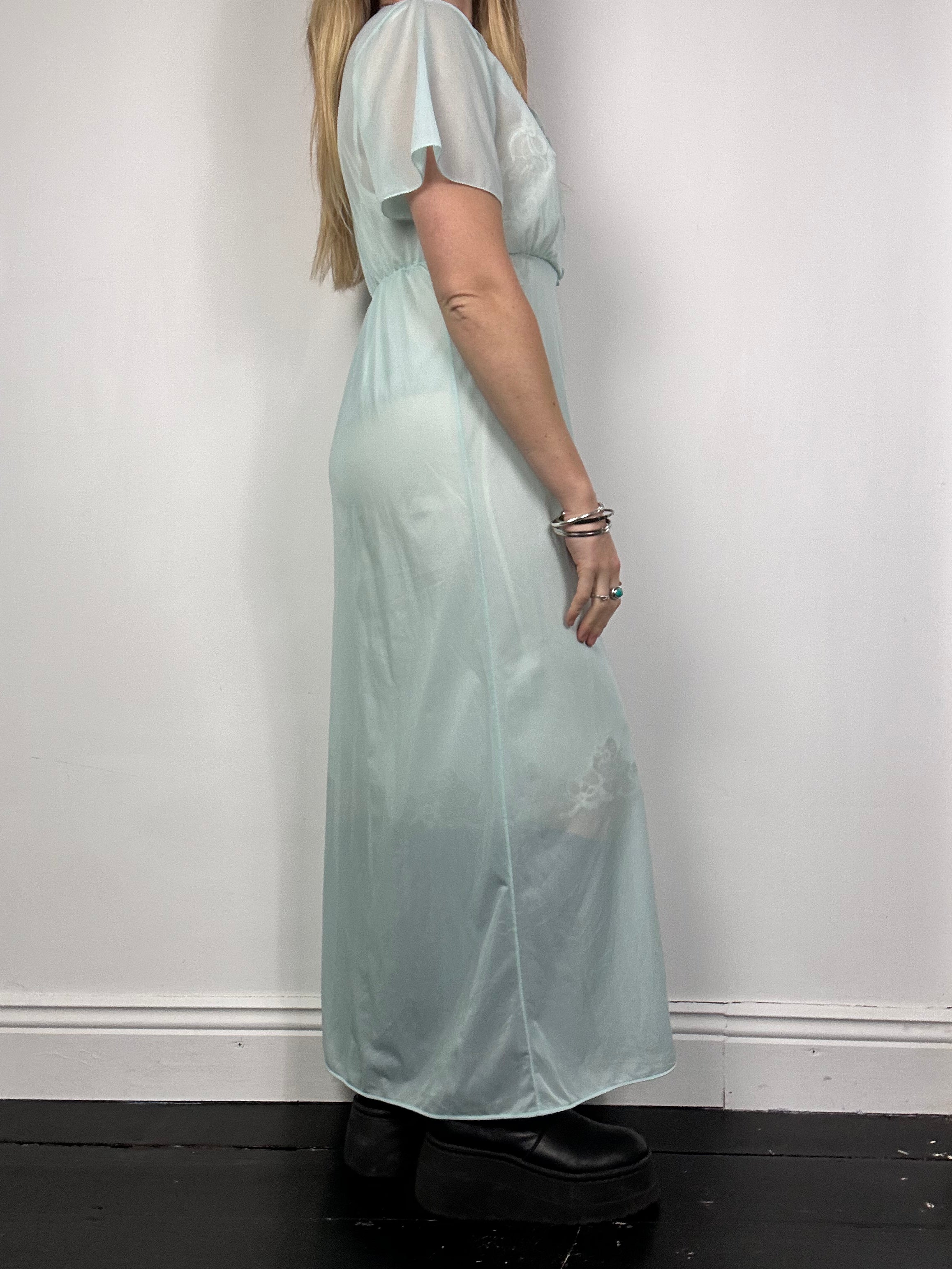 Mint Sheer 1970's Lace trim Dress Size 10
