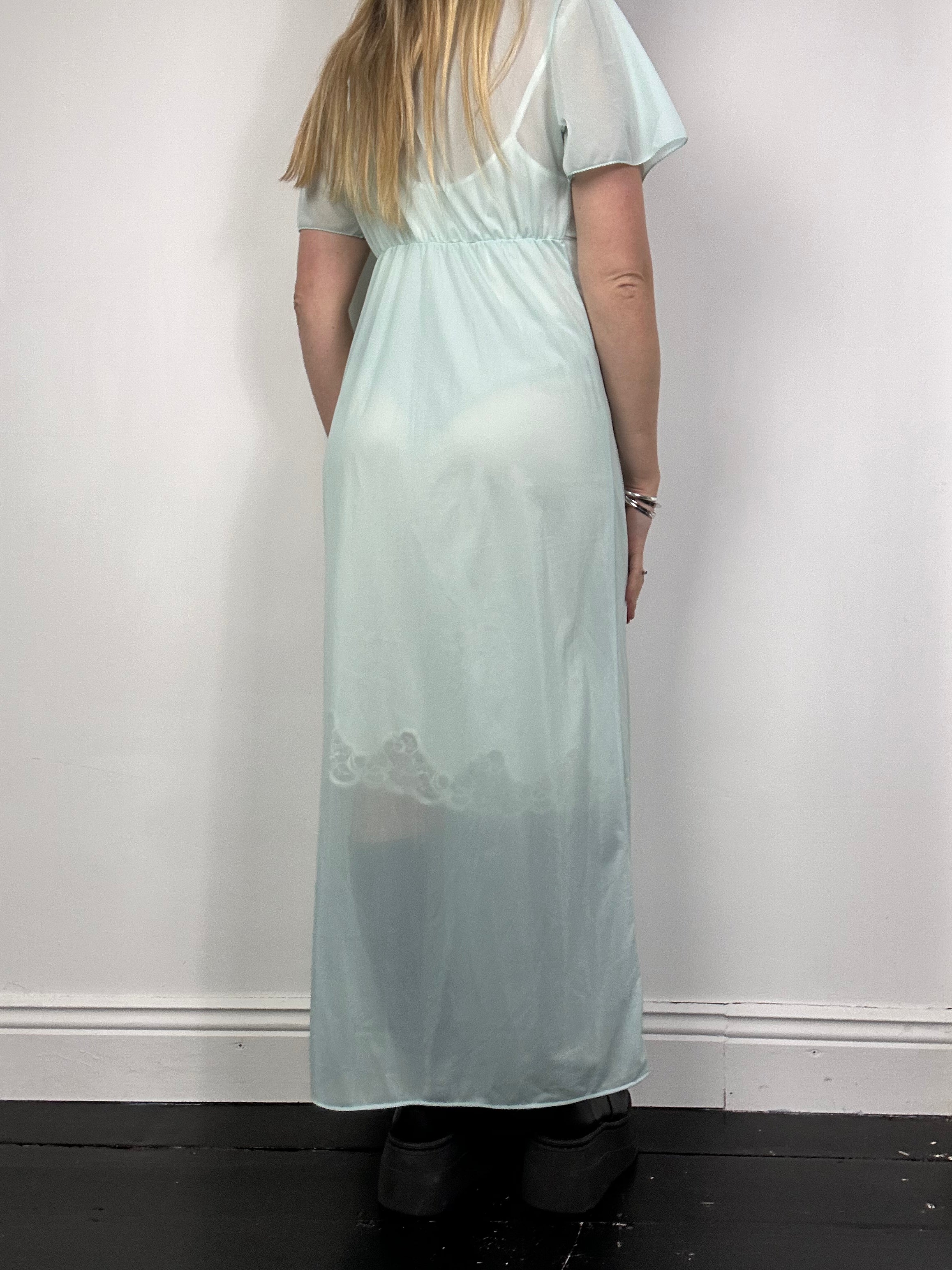 Mint Sheer 1970's Lace trim Dress Size 10