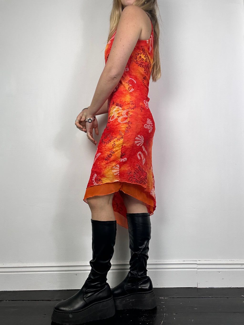 Orange mesh Asymetrical Dress Size S