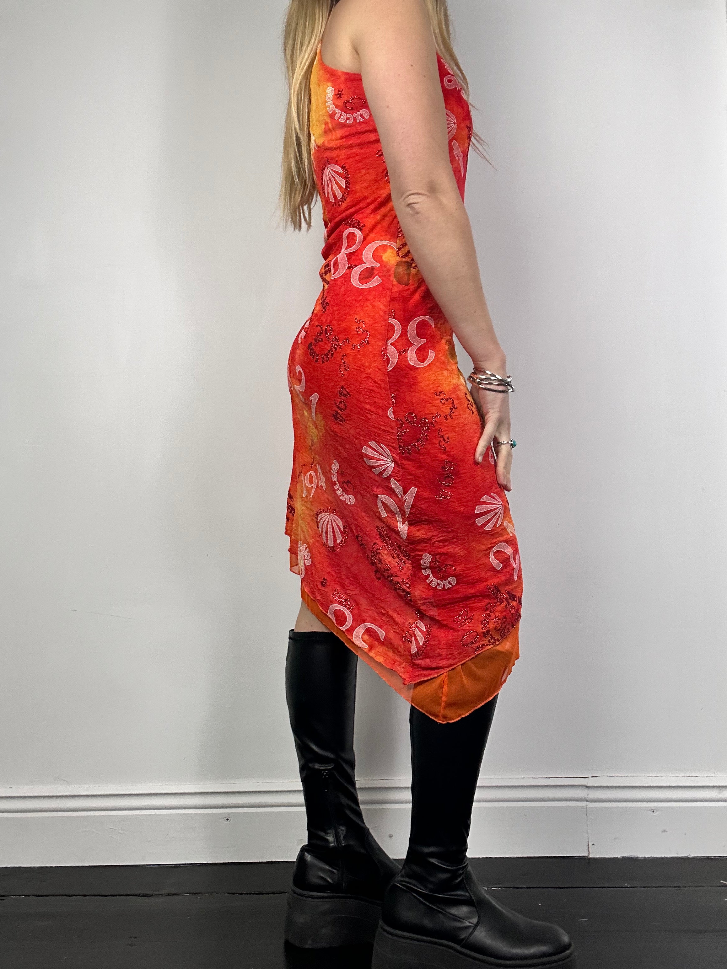 Orange mesh Asymetrical Dress Size S