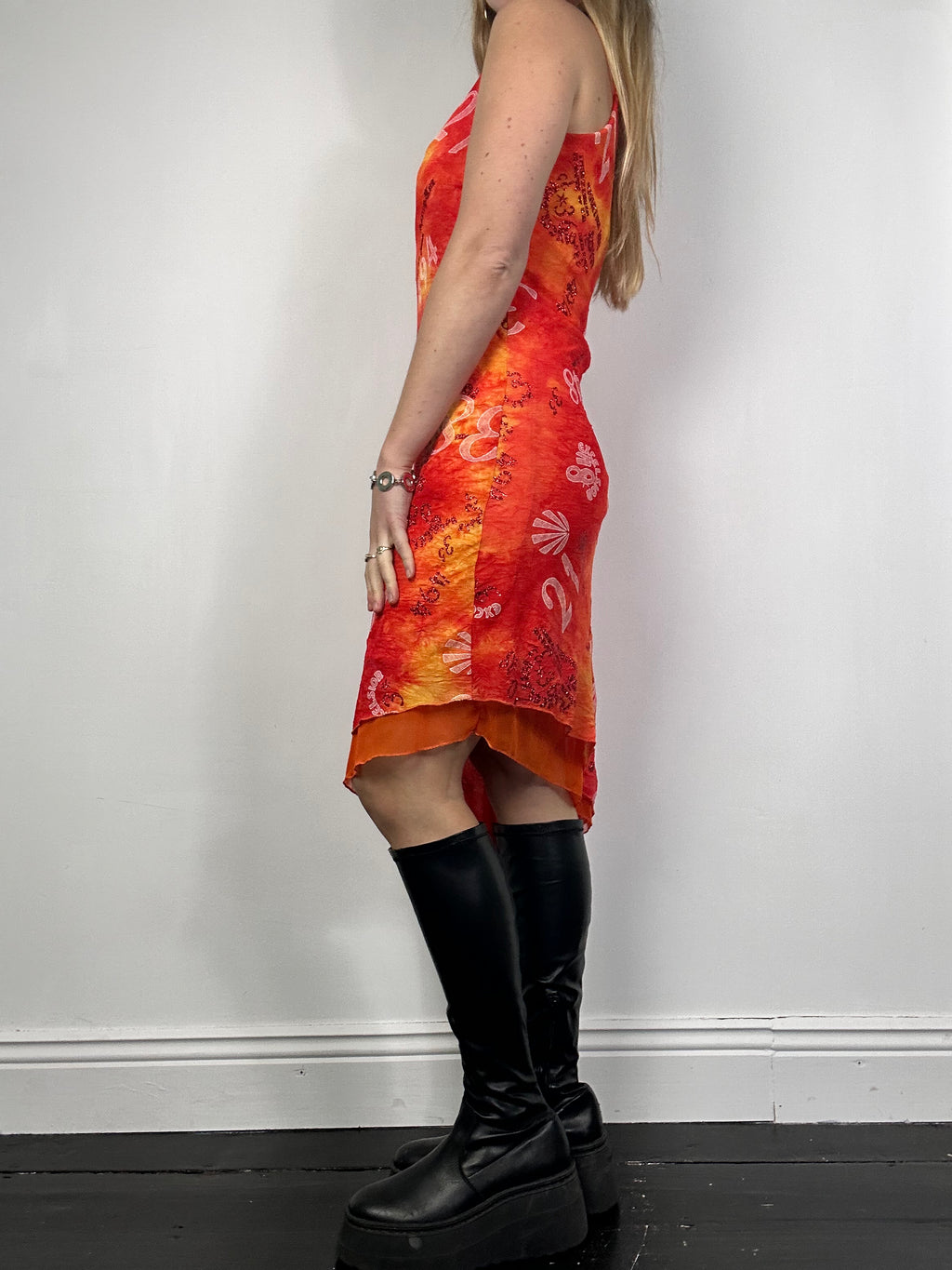 Orange mesh Asymetrical Dress Size S