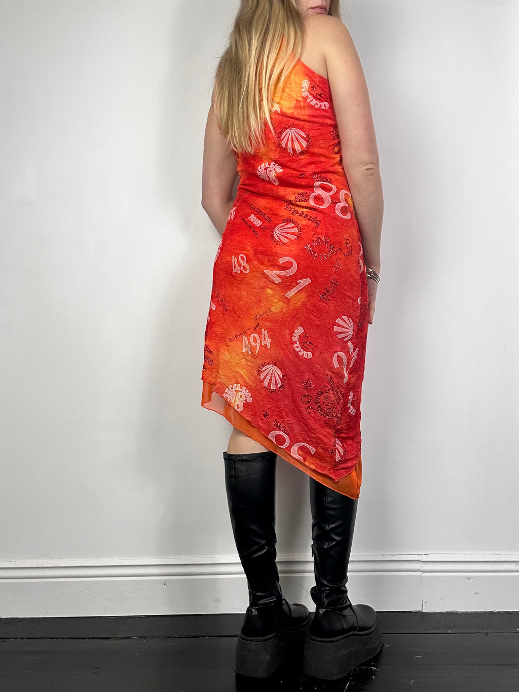 Orange mesh Asymetrical Dress Size S