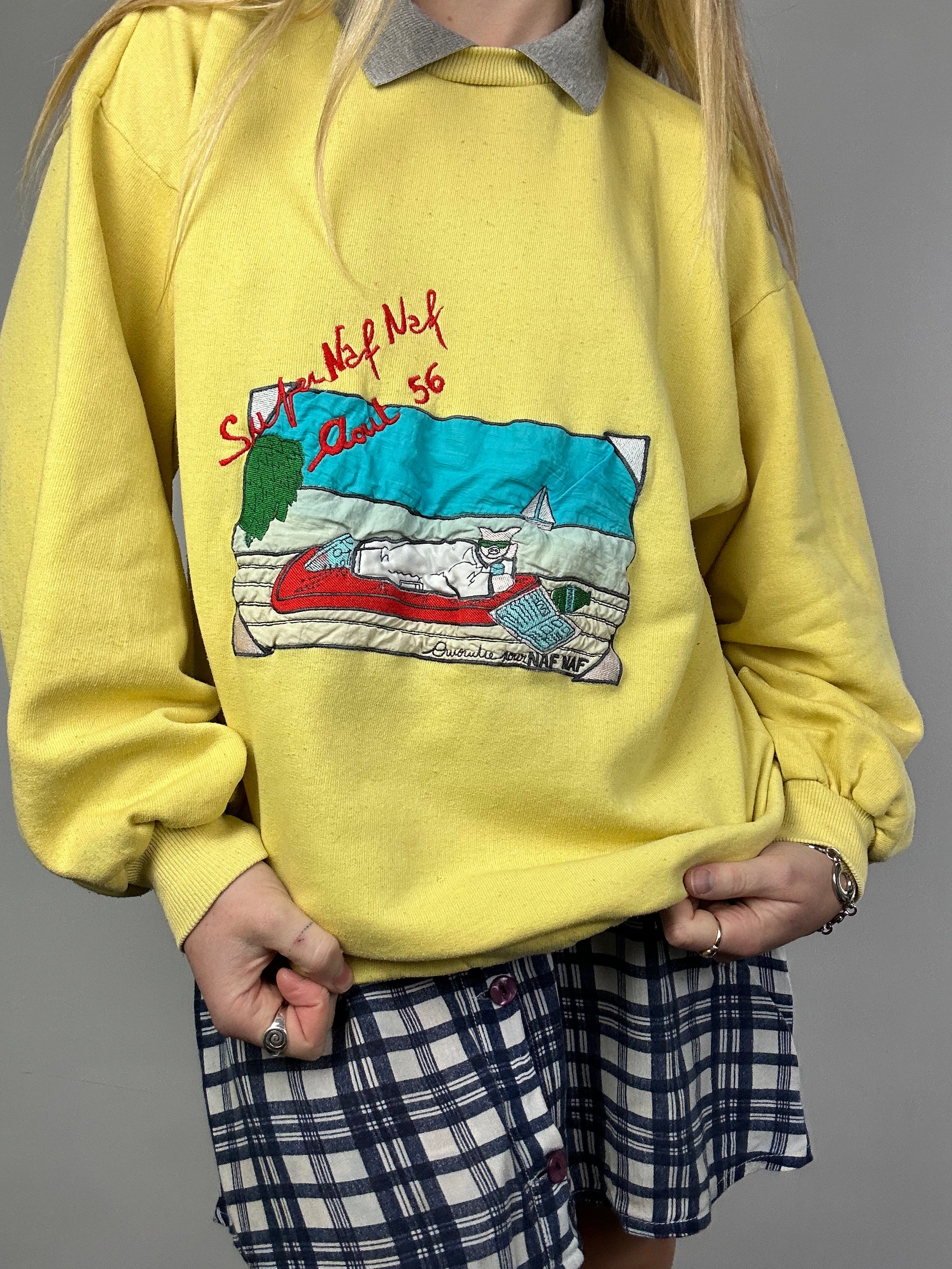 Naf Naf Pig Sunbathling 80's Sweater Size M