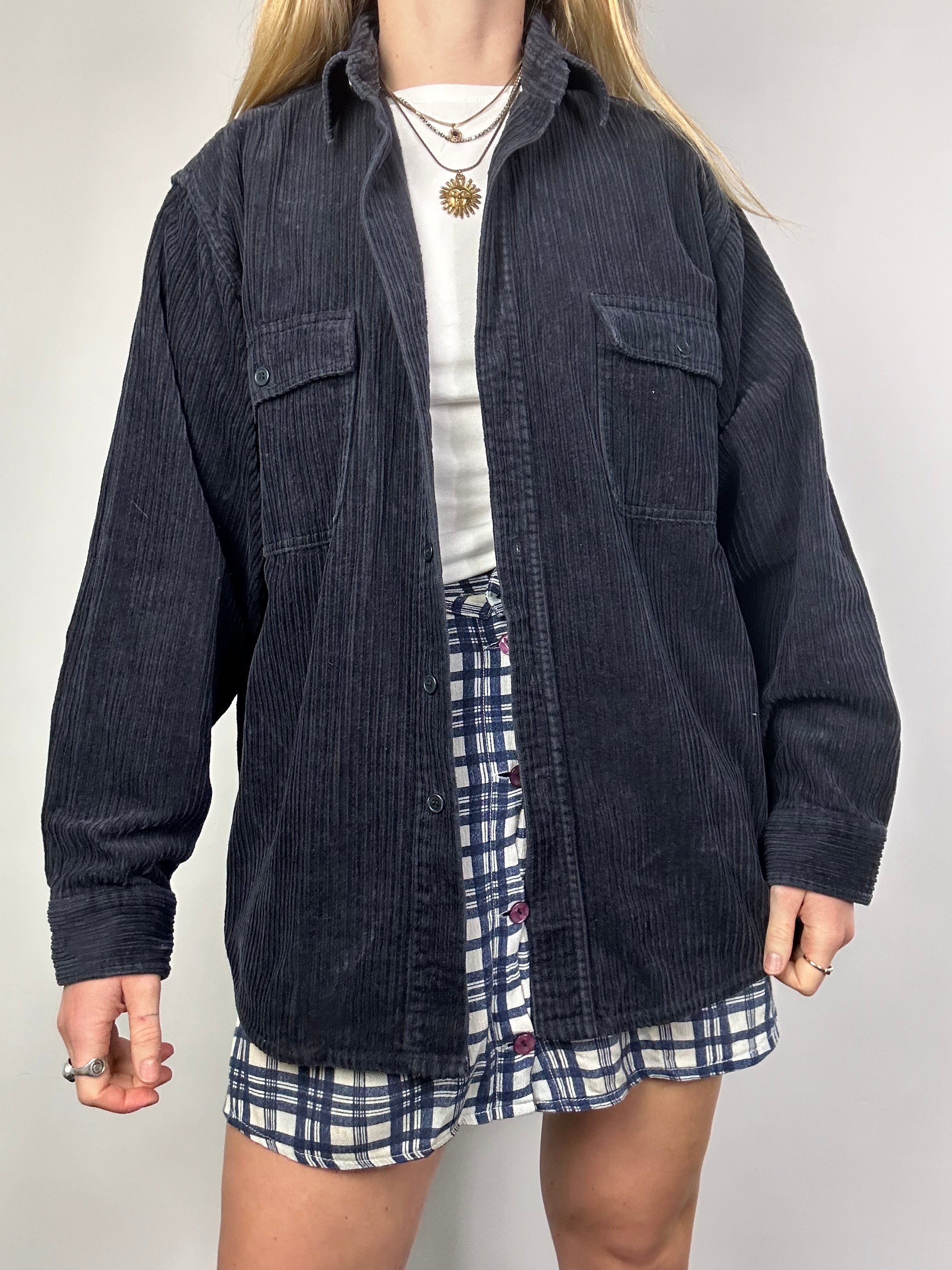 Navy Chunky Corduroy Shirt Size L