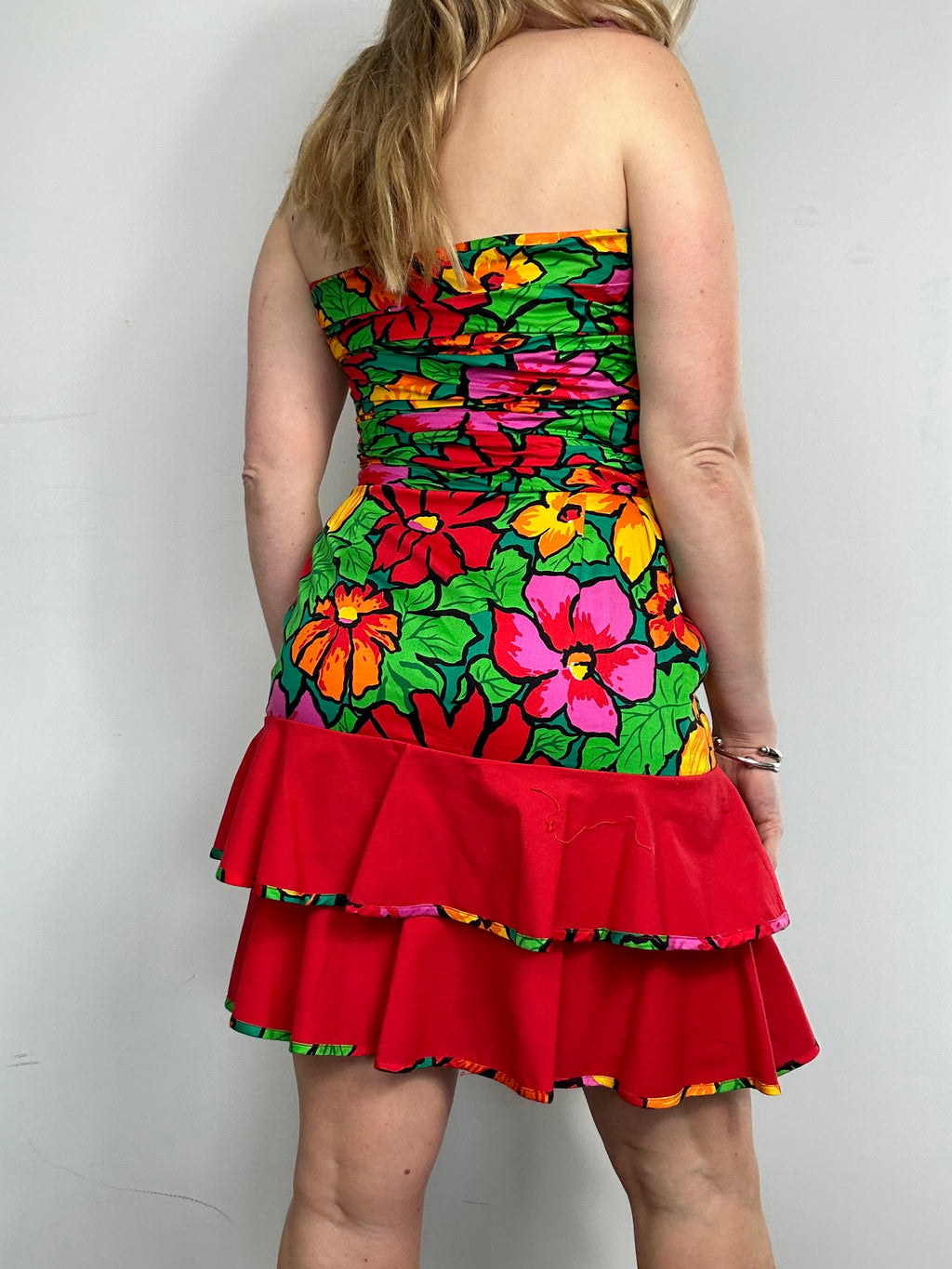 80's Floral Ruffle Mini Dress Size 8