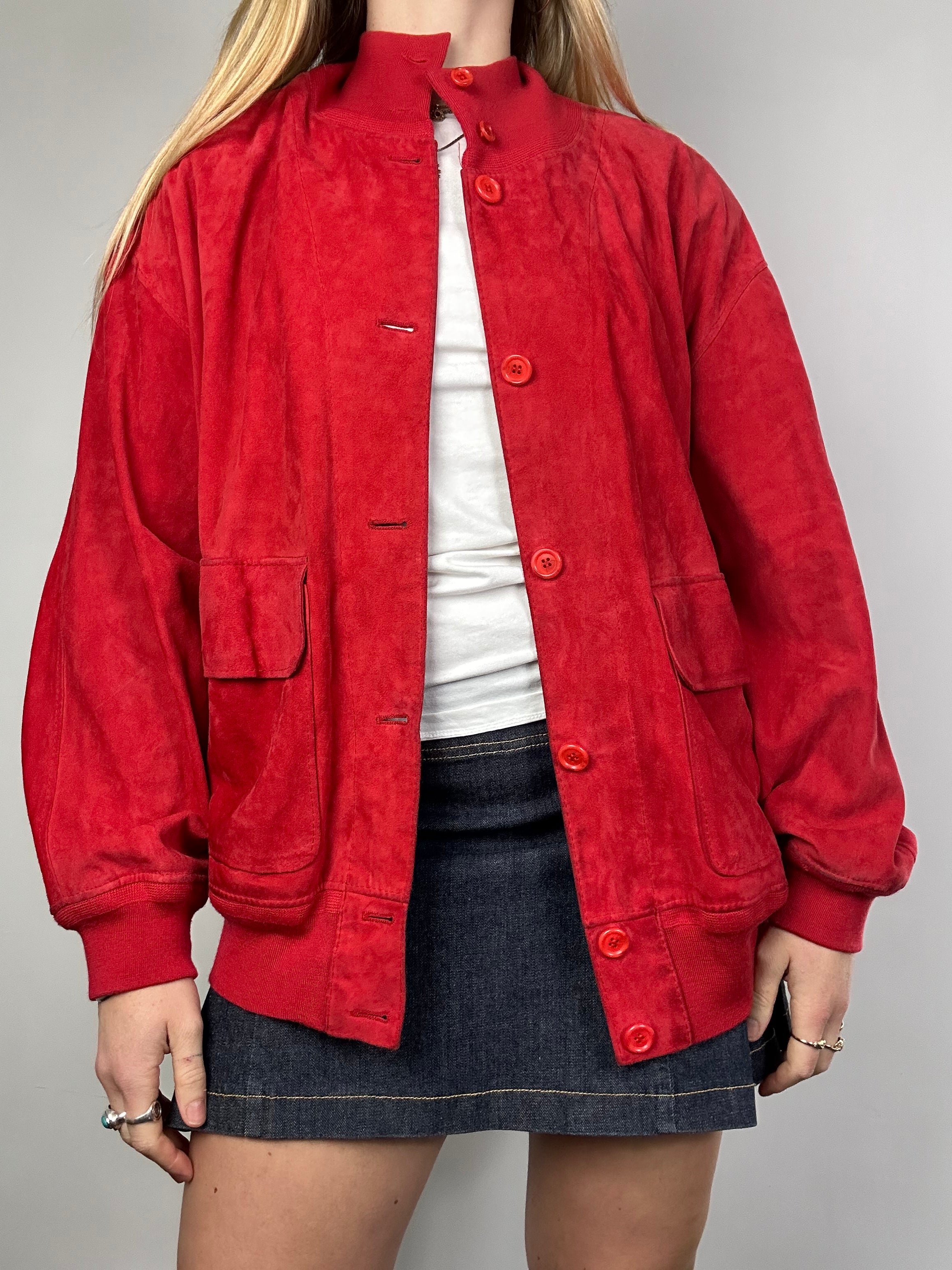 Red Suede Bomber Jacket Size M