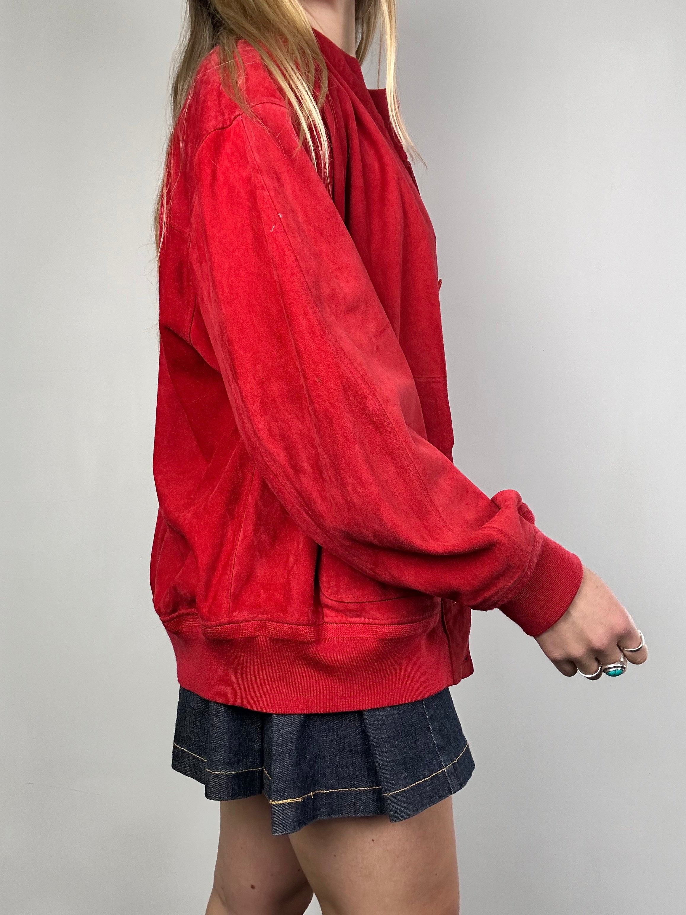 Red Suede Bomber Jacket Size M
