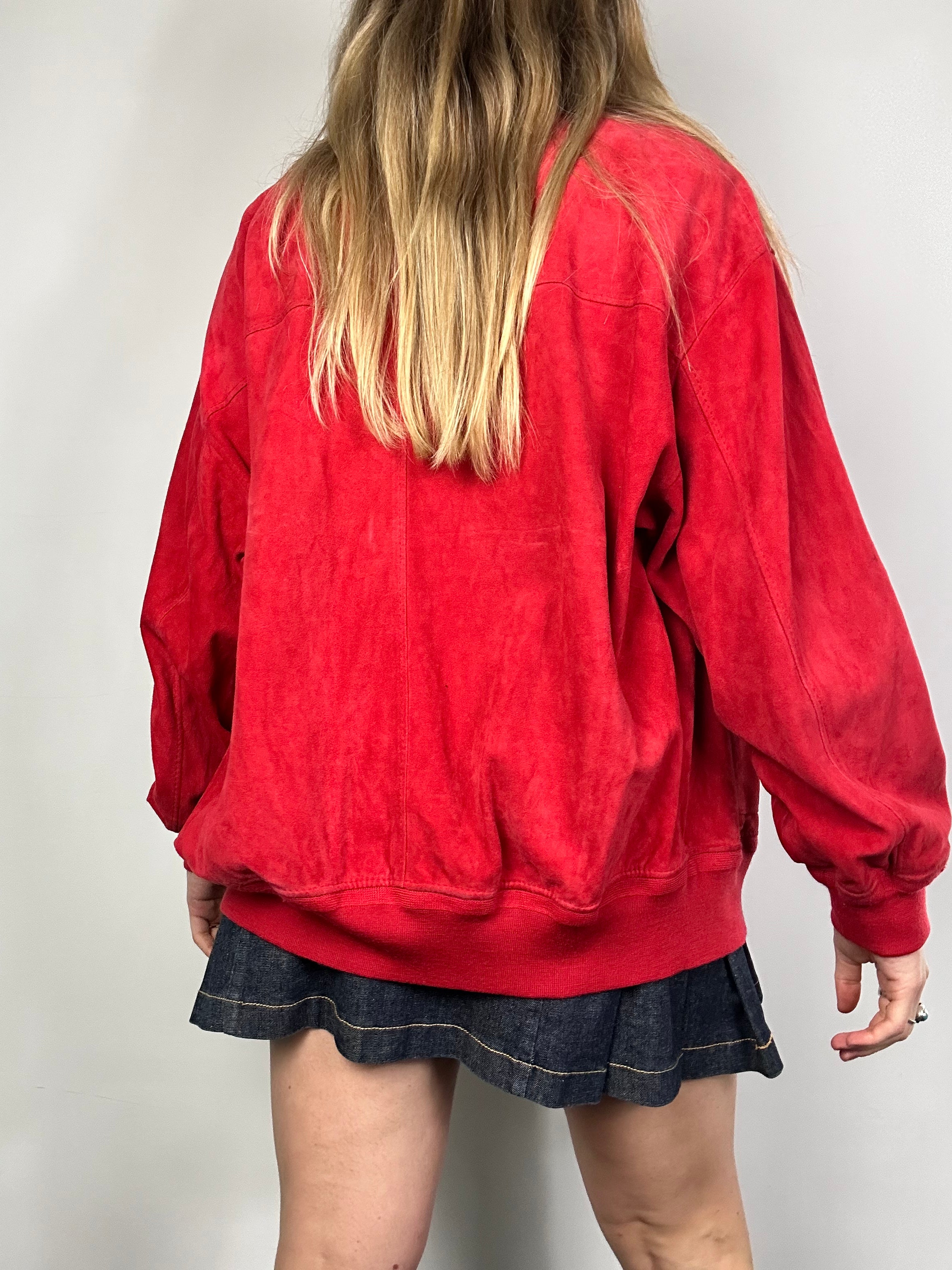 Red Suede Bomber Jacket Size M