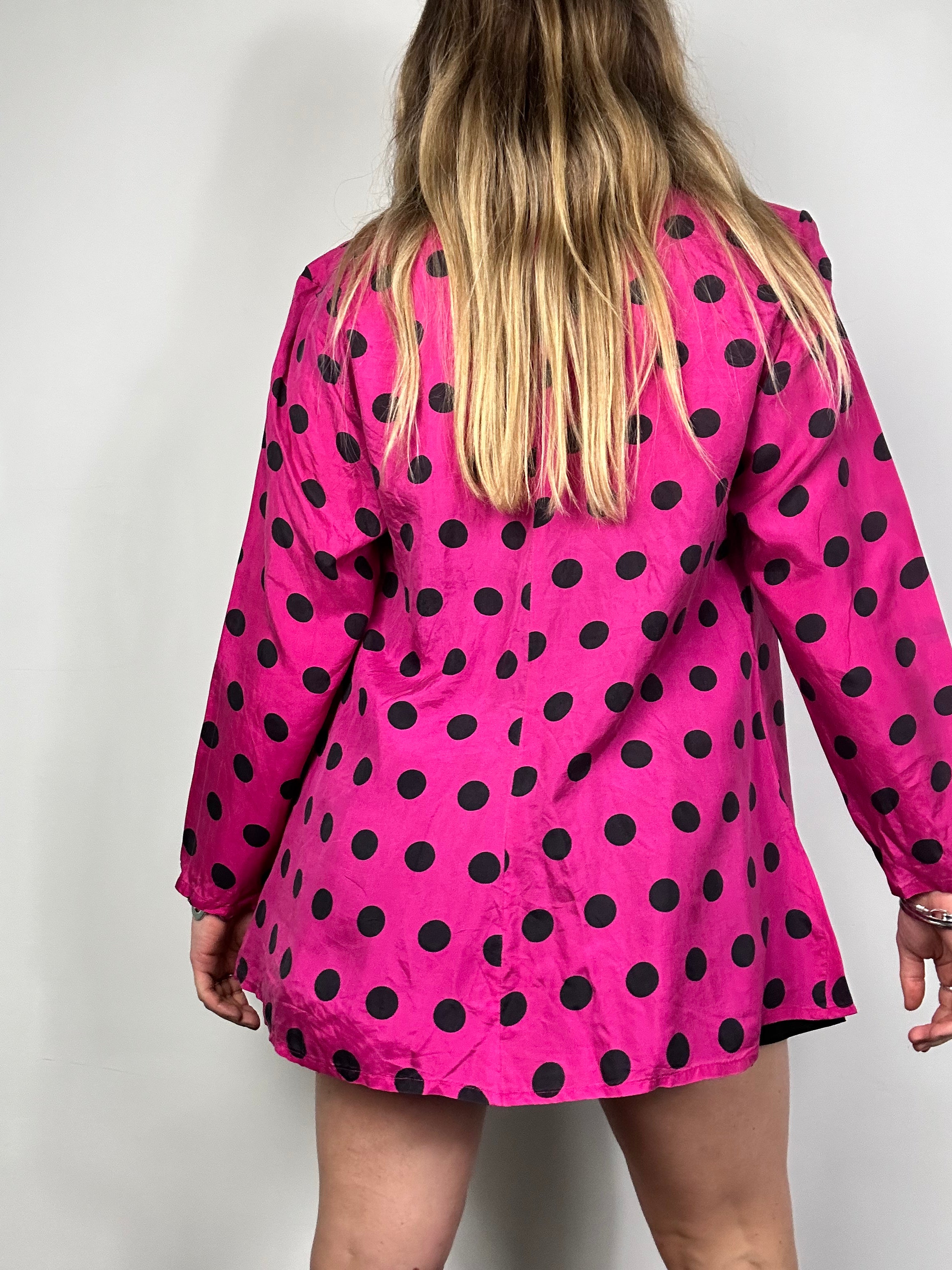 Silk Pink Polkadot 80's Shirt Size 14
