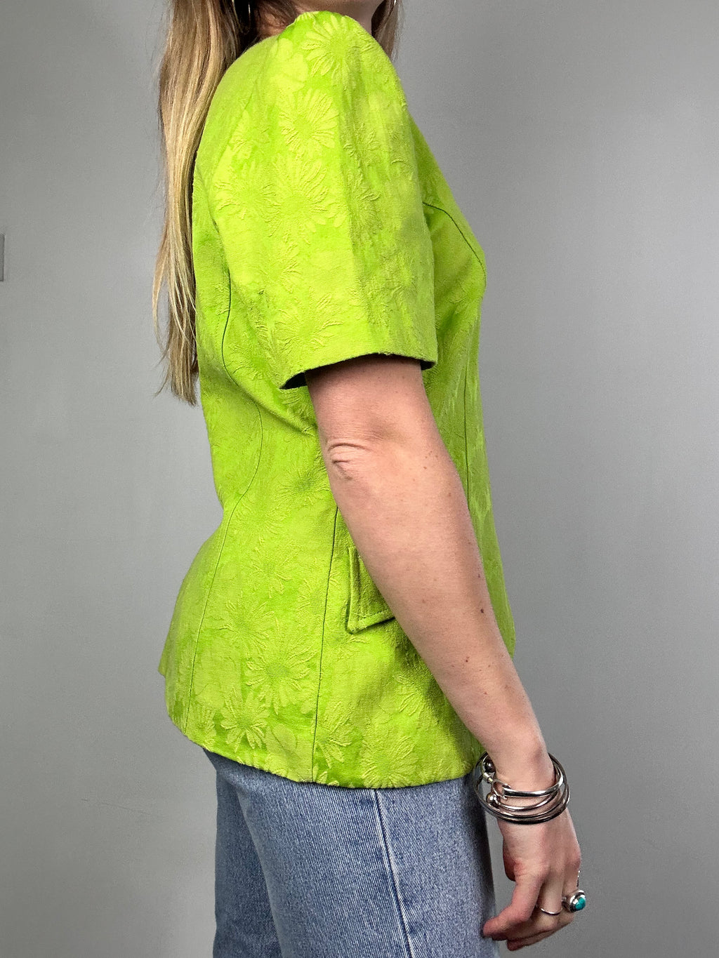 Lime Green 80's Floral Blazer Size 12