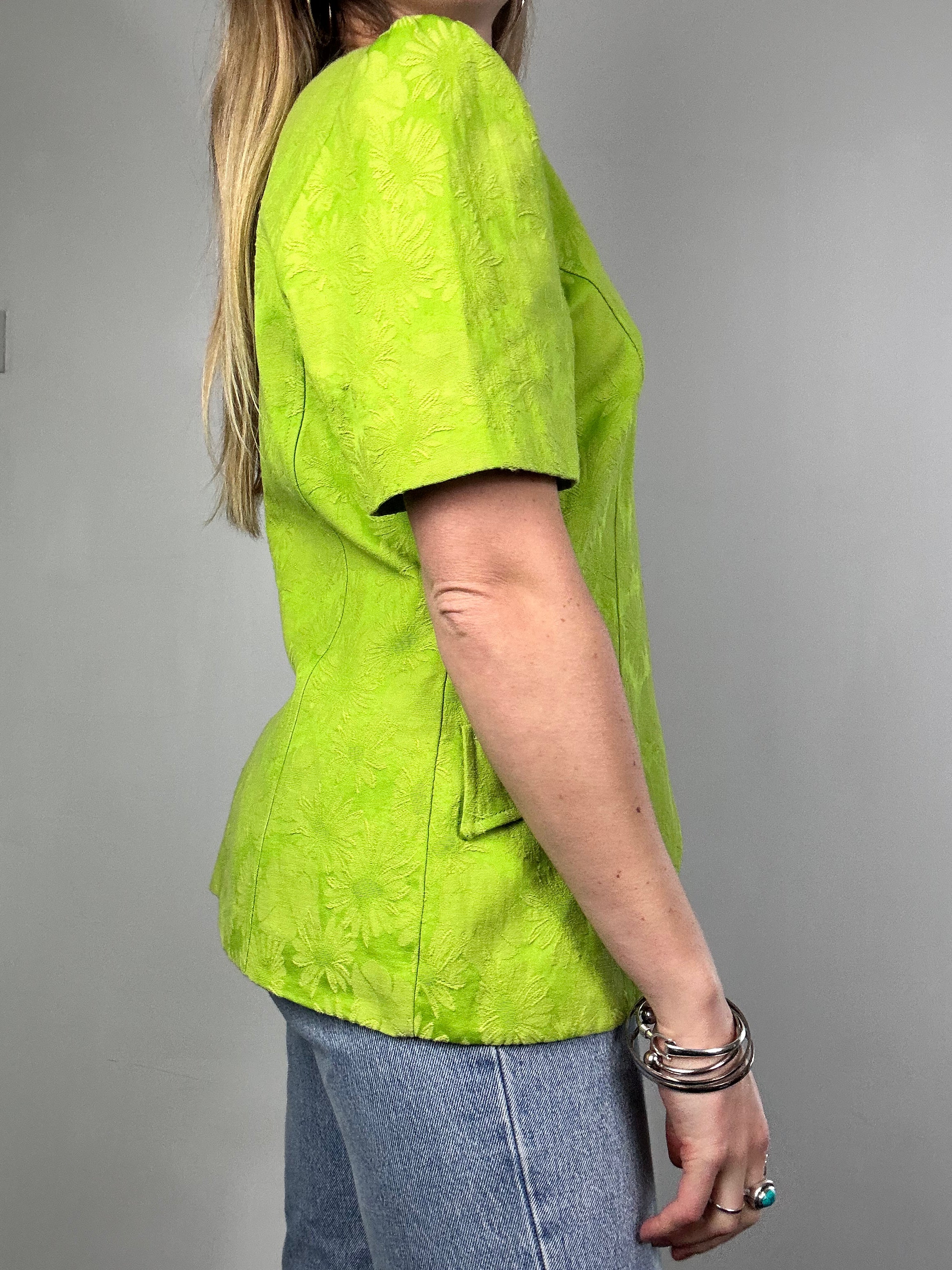 Lime Green 80's Floral Blazer Size 12