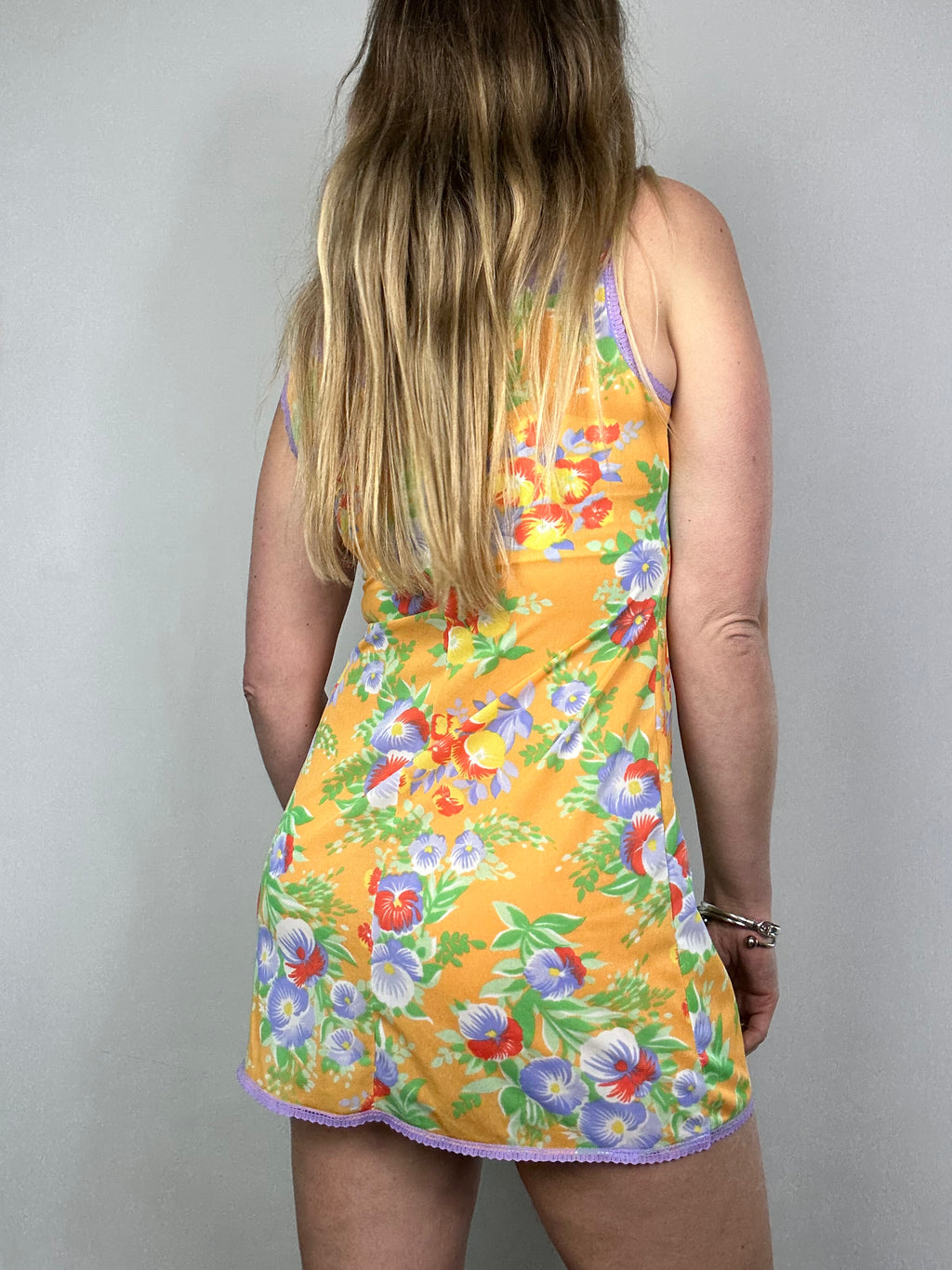 1970's Floral Yellow Slip Dress Size 10